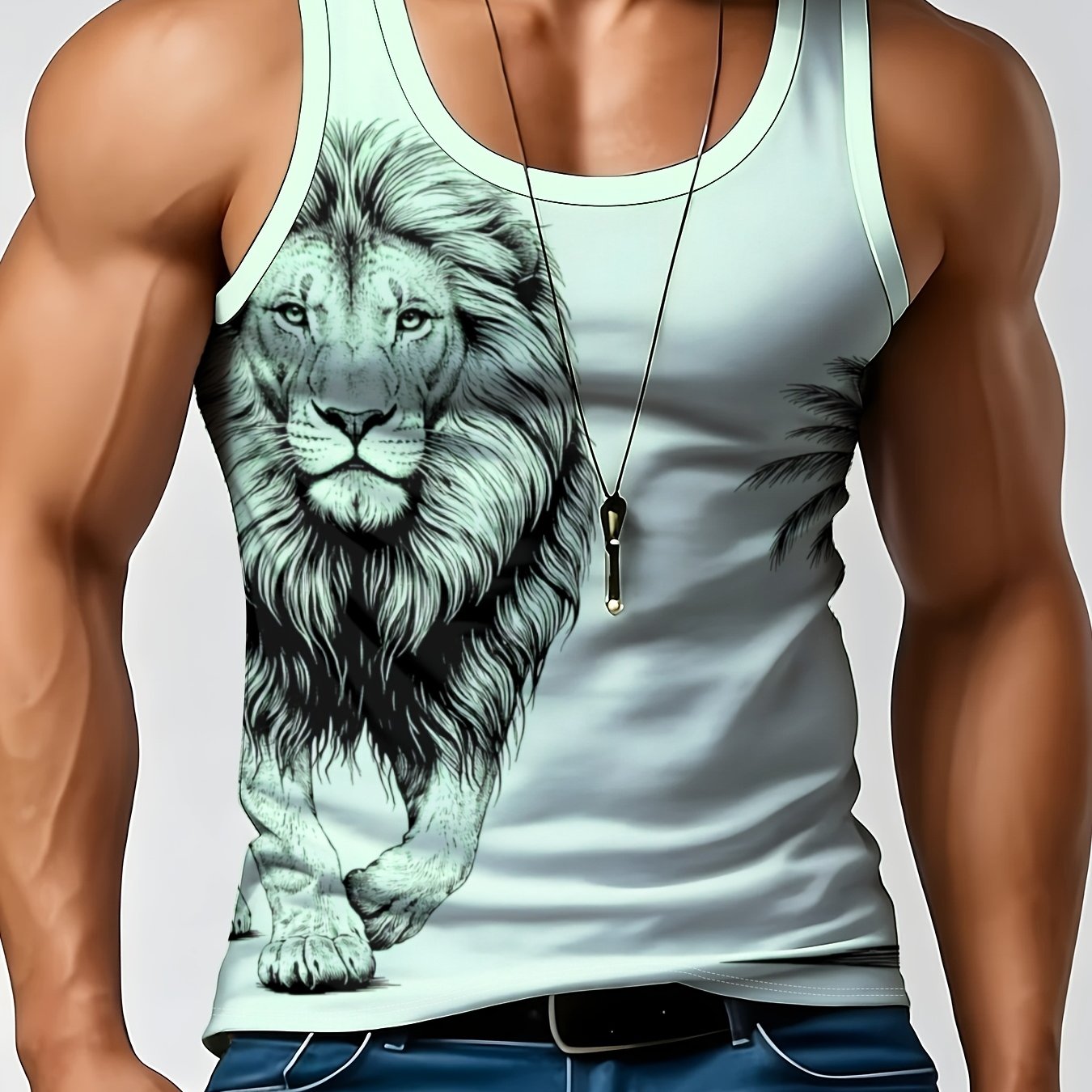 TEMU Fashionable Men's Round-neck Sleeveless Vest With Geometric Pattern, For Daily Wear And Loungewear