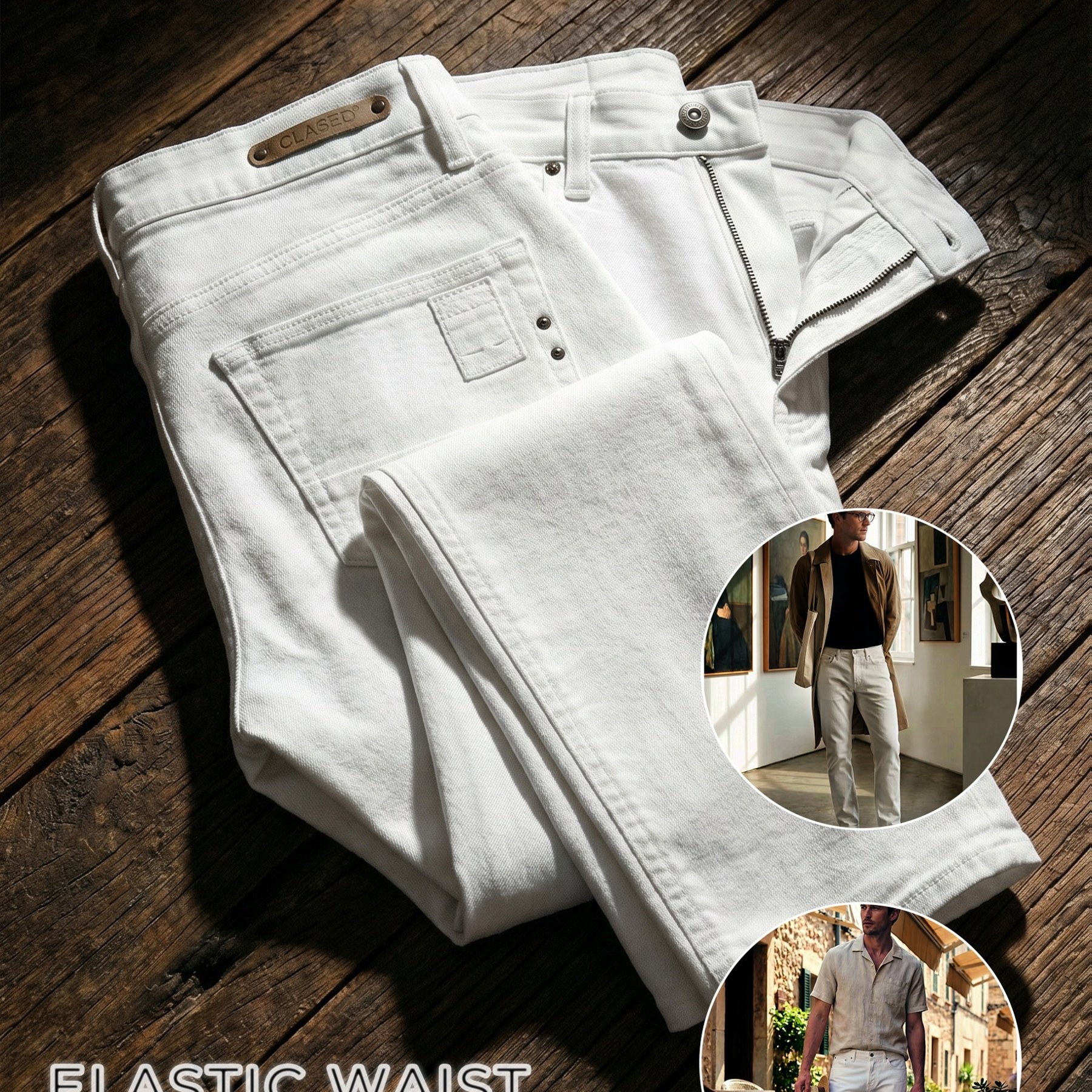 Men' Slim Fit Stretch Jeans, - Denim Pants, Comfortable Elastic Waist Trousers For Summer & Daily Wear, Soft Cotton Blend, Non-see-through