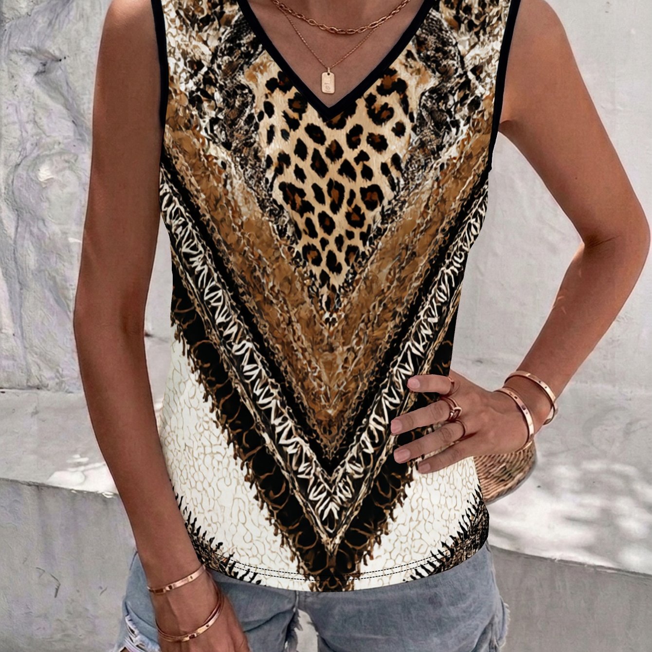 TEMU Retro Leopard Zebra Print Size Women's V-neck Vest