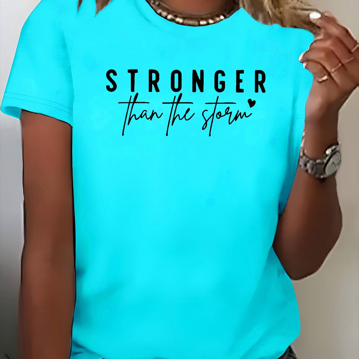 E-shop Damens T-Shirt "STÄRKER als die Sturm" - Eleganter Rundhalsausschnitt, Kurzarm, Atmungsaktives Polyester, Maschinenwaschbarer Frühling/Sommer