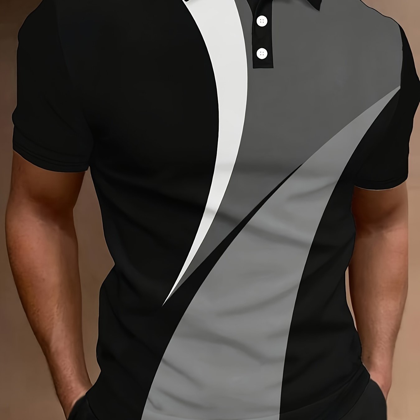 TEMU Men's Color Shirt With Geometric Print - Casual Short Sleeve, Golf & Tennis, Summer Outdoor Wear