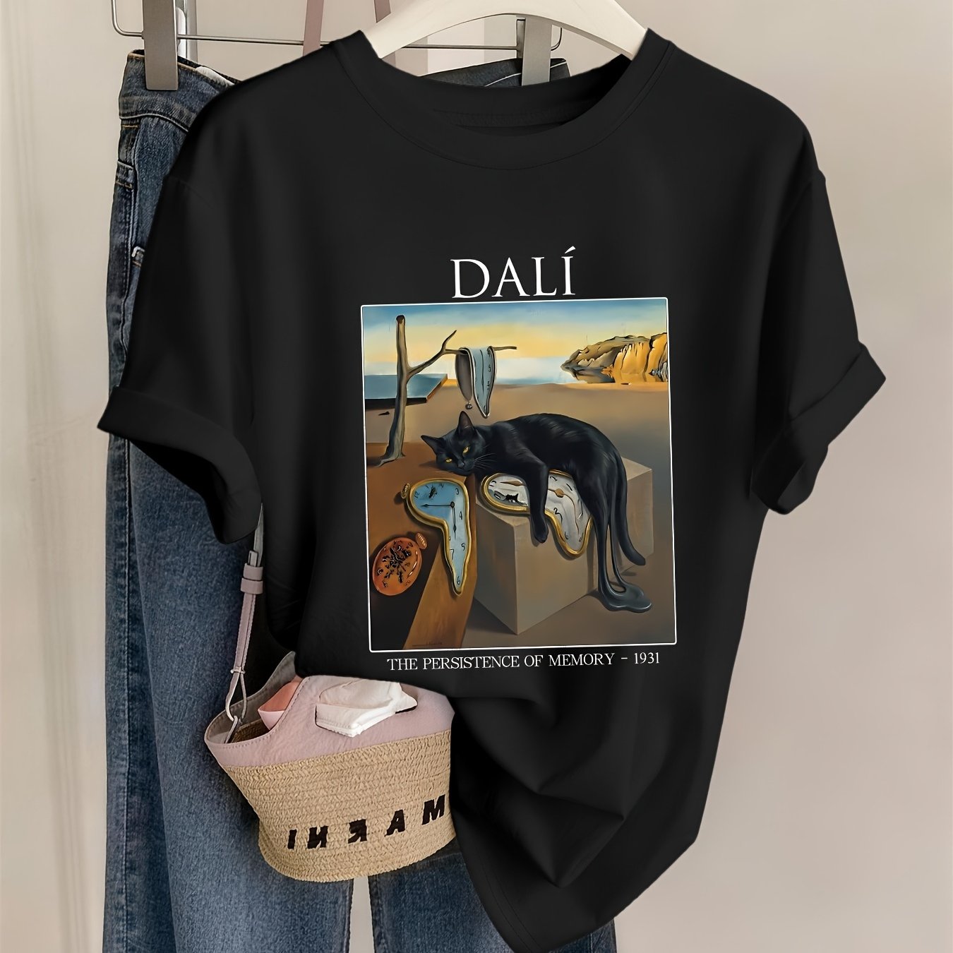 TEMU 's In Cat Art Elements Printed Wo Spring And Summer Clothing Combined Version Round T Suitable For Daily Leisure 2026 New Model!-unisex Hip Hop