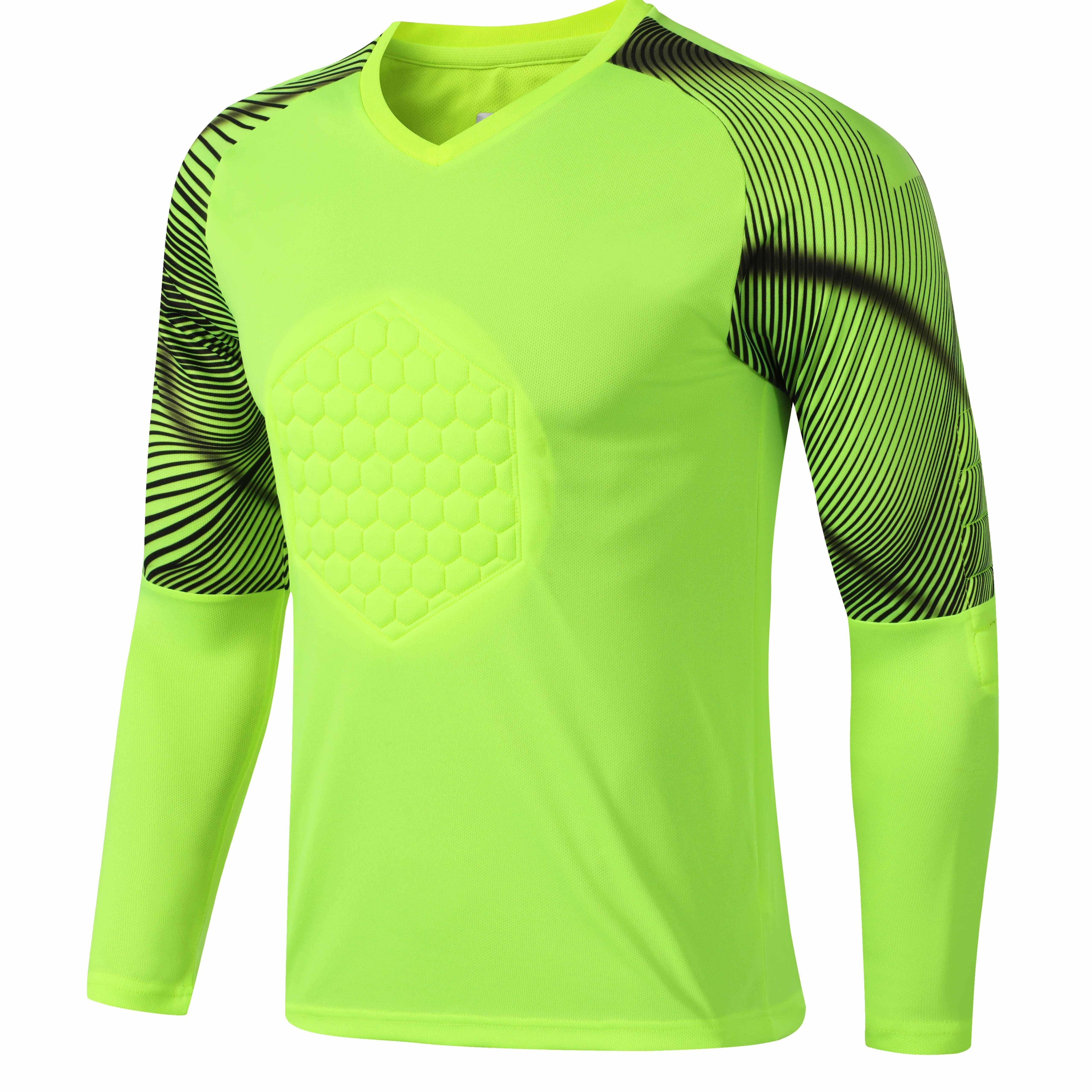 TEMU Maglia da Portiere da Calcio con Protezioni in Schiuma per e Gomiti per Allenamento, , a Righe Geometriche Colorate, Traspirante e Asciugatura