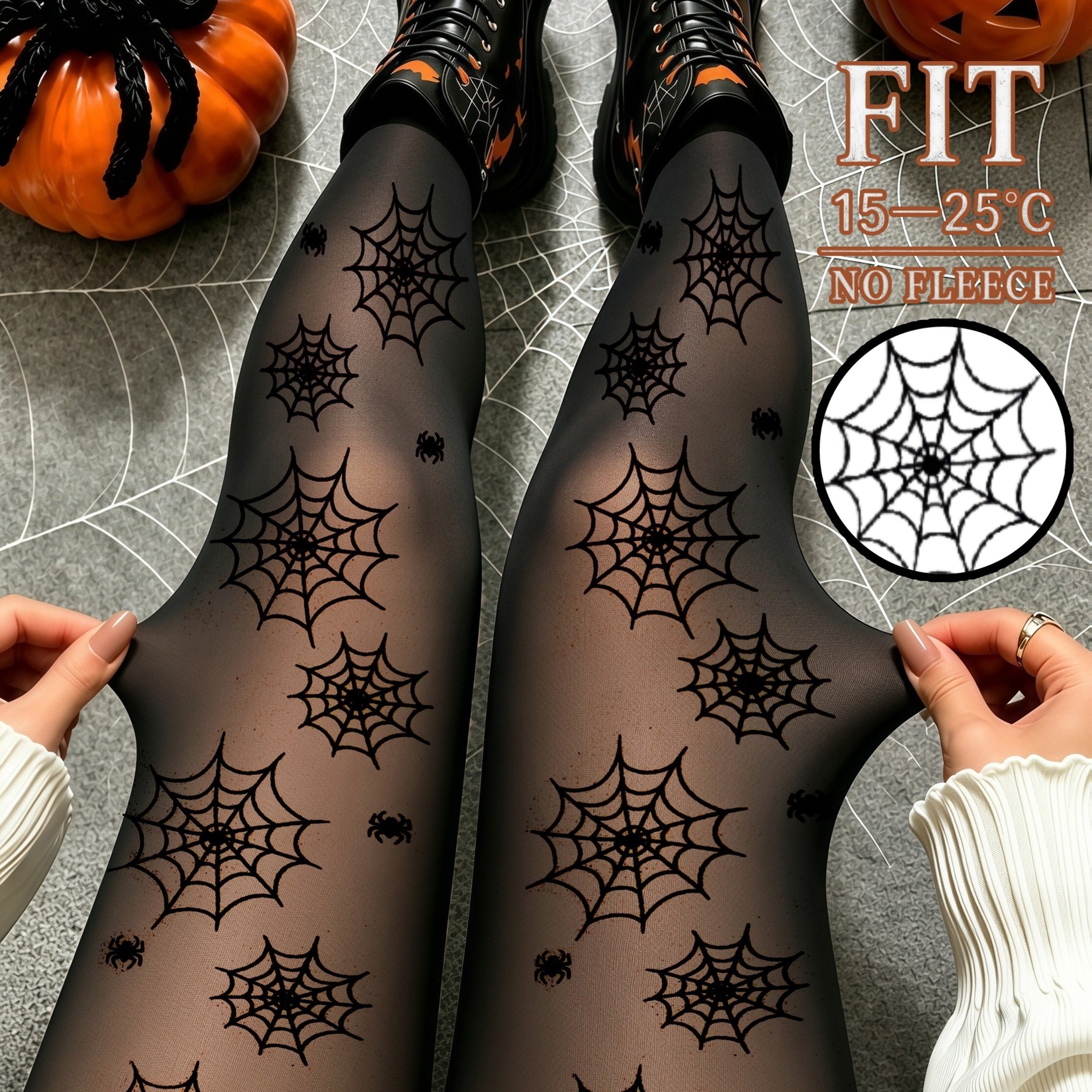 TEMU 85gwomen's Black Spiderweb Print High Waist Leggings Stretchy Fashion Gothic Dark Style Pants For Daily Wear Shopping Parties Festive Events And