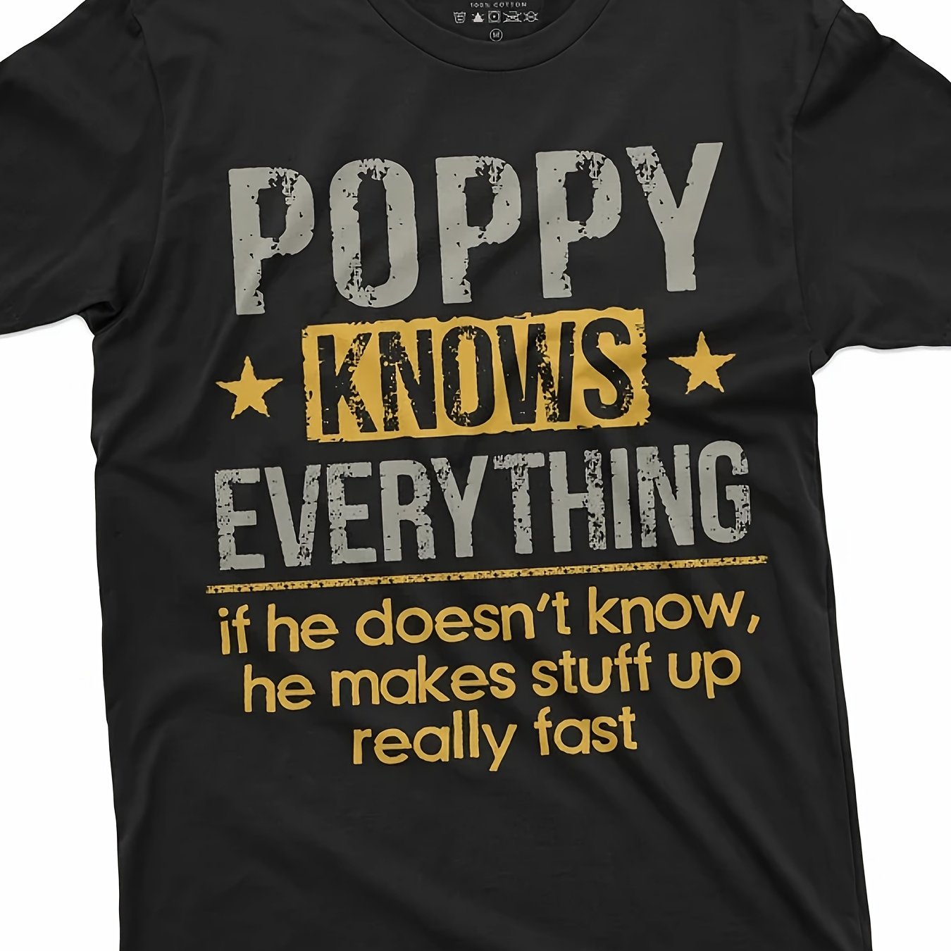 TEMU Men's Poppy T-shirt Grandpa Pops Papa Poppy Knows Everything, Suitable For Spring And Summer Rock Heavy Metal Shirt