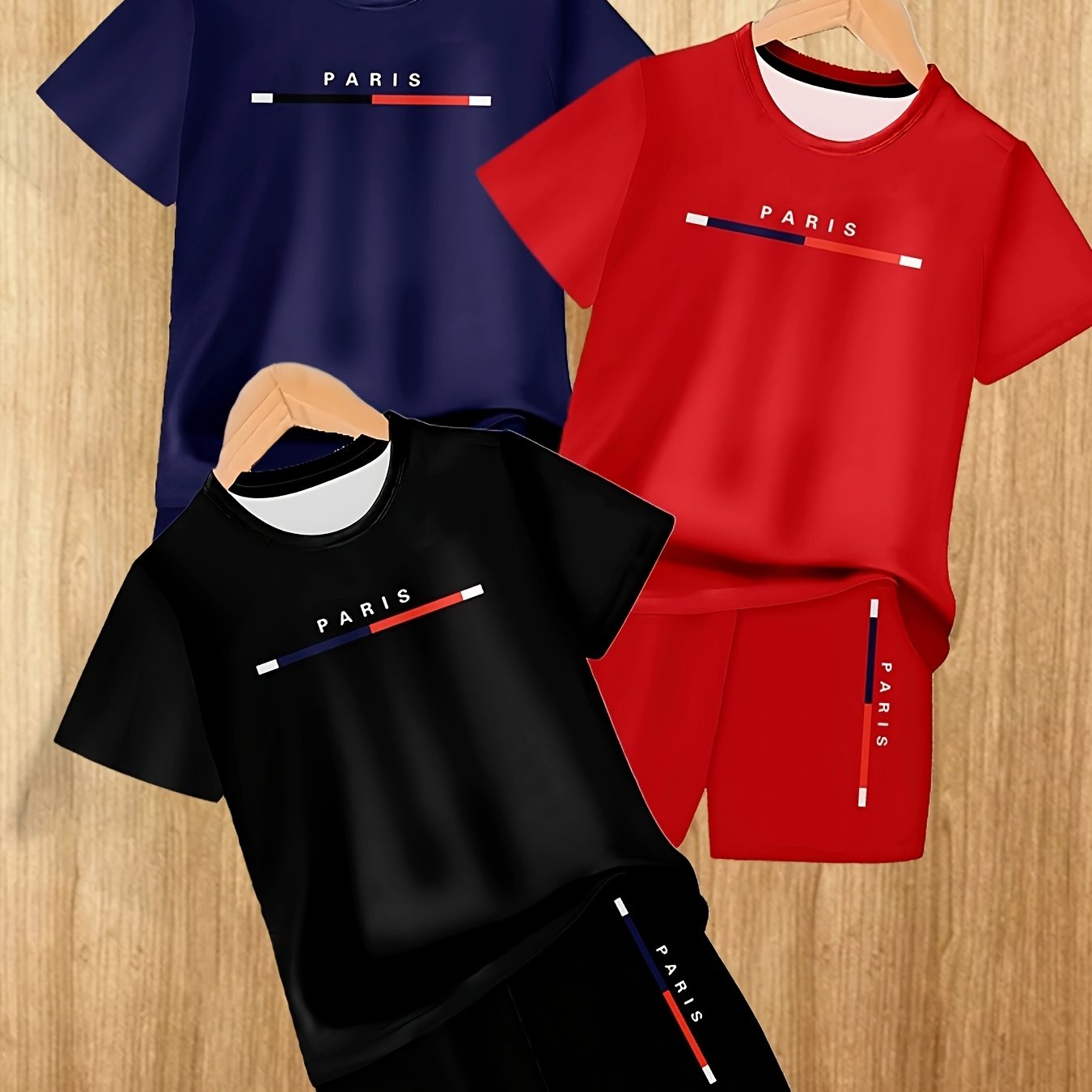 Boys Suit Printed Casual Pullover Short Sleeve Shorts T Sweatshirt, Boysoutdoor T-shirt Shorts Set, For Outdoor