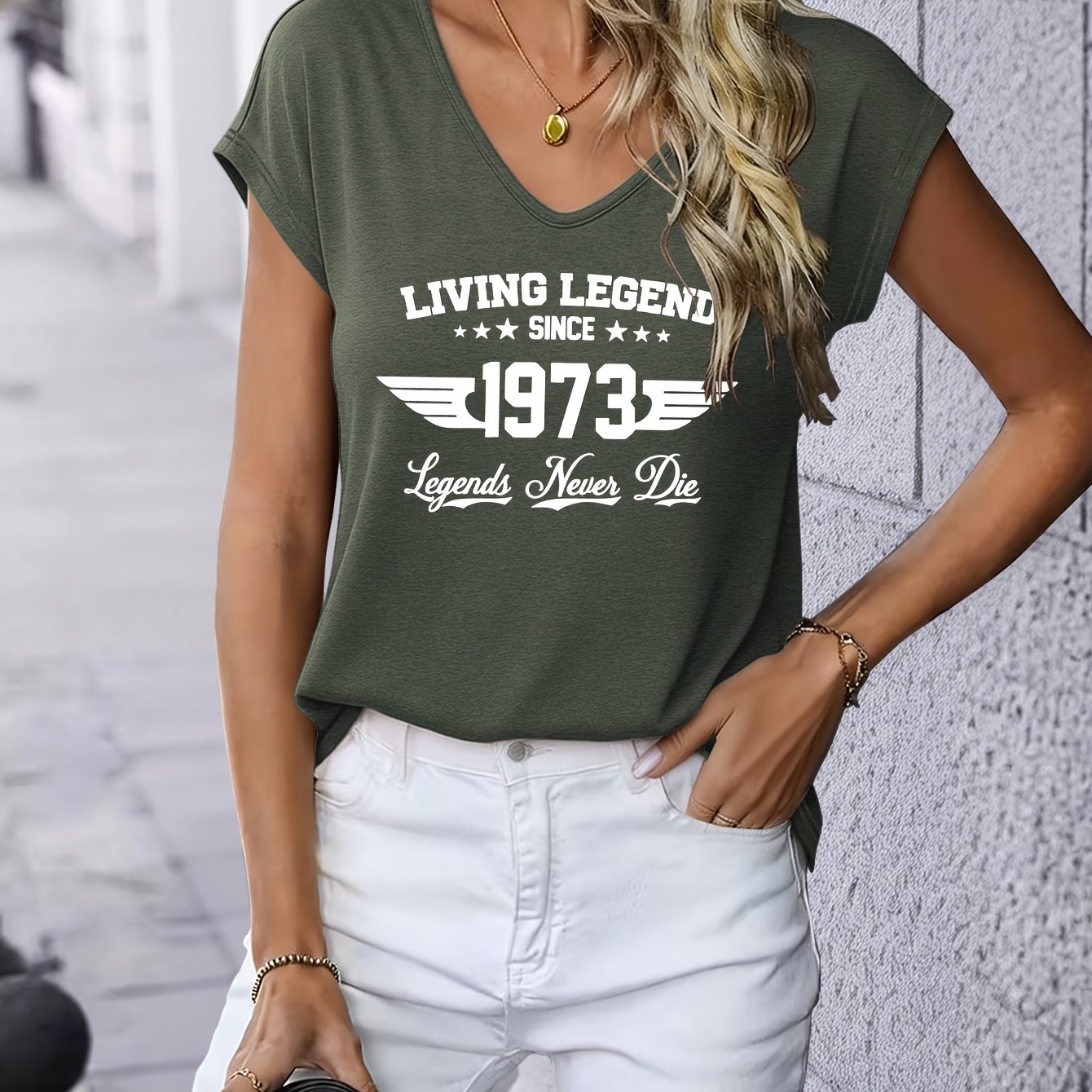 TEMU Women's V-neck Raglan Sleeves Tank Top For Casual Summer , "living Legend "_10206