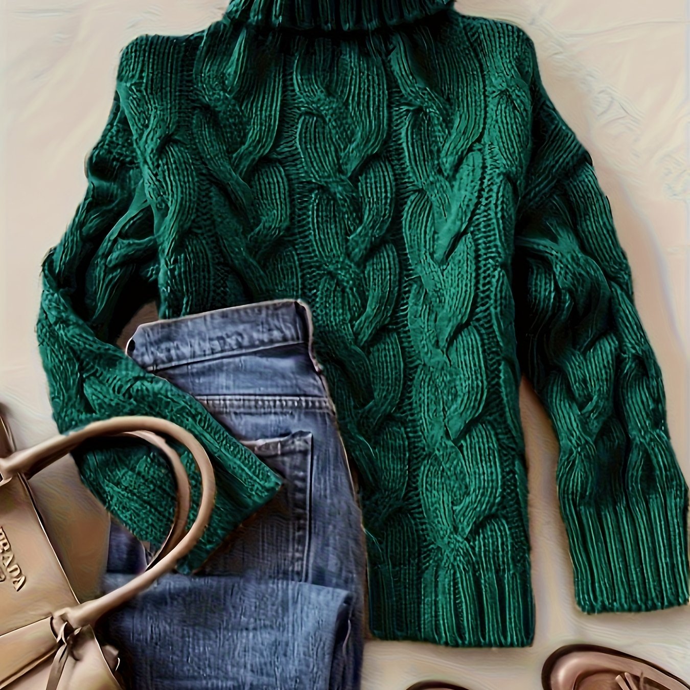 TEMU Pull élégant à col montant en côtes pour femmes | Collection Automne/Hiver, couleur unie, ceinture, rembourrage de poitrine