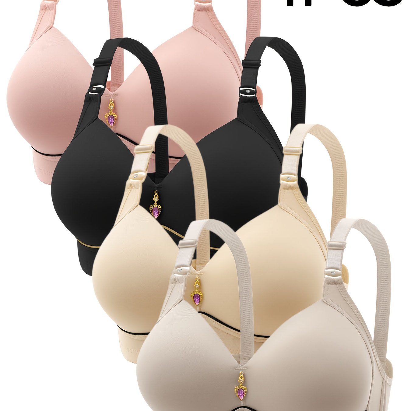 TEMU 4pcs Bralette Set With Adjustable Straps, Soft Breathable Seamless Underwear For Women, Smooth Fit With Underwire For Bust Support, Backless And