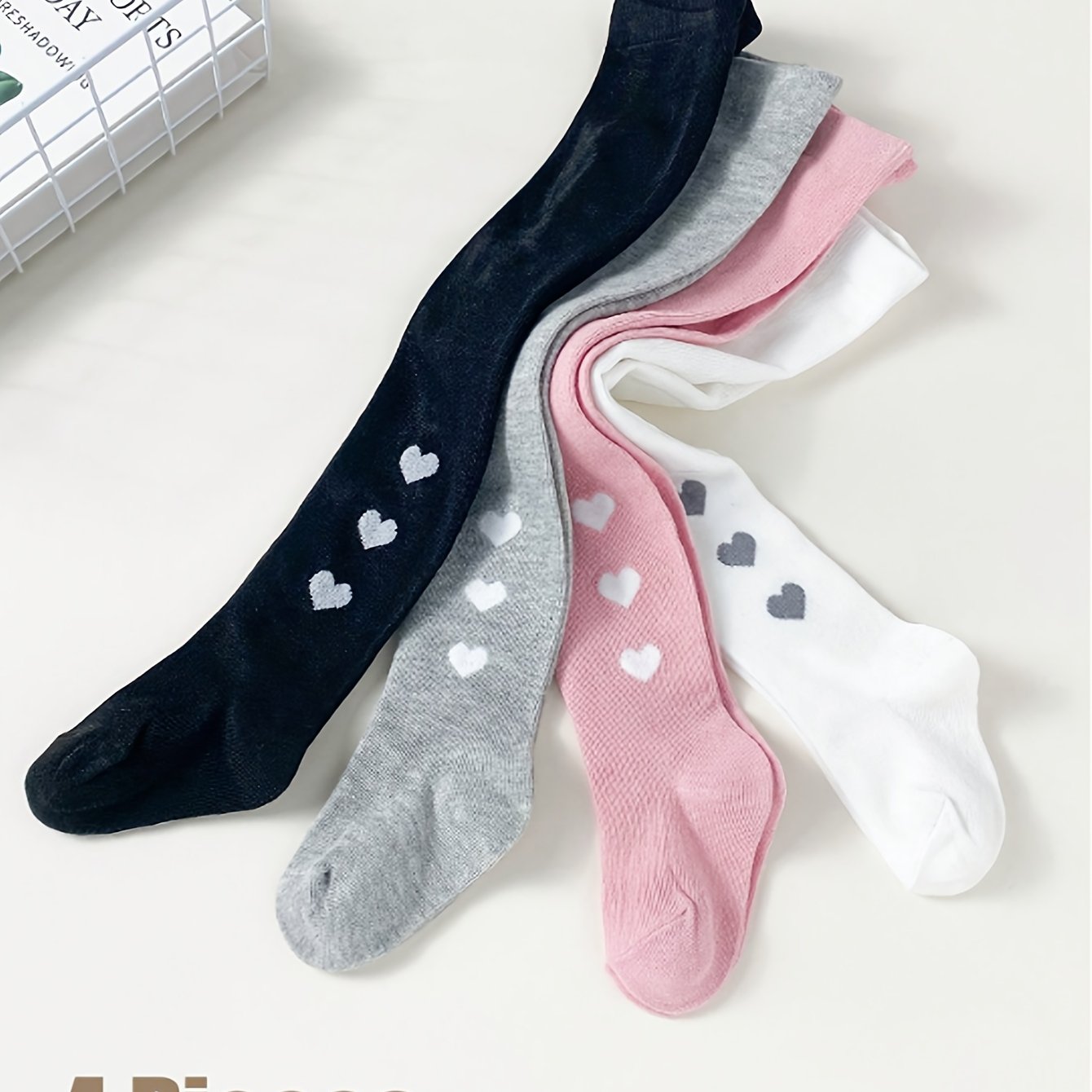 4pcs Girls' Lightweight Solid Color Tights With Patterns - Soft, Stretchy And Comfortable For School, Casual Wear, And Everyday Outfits