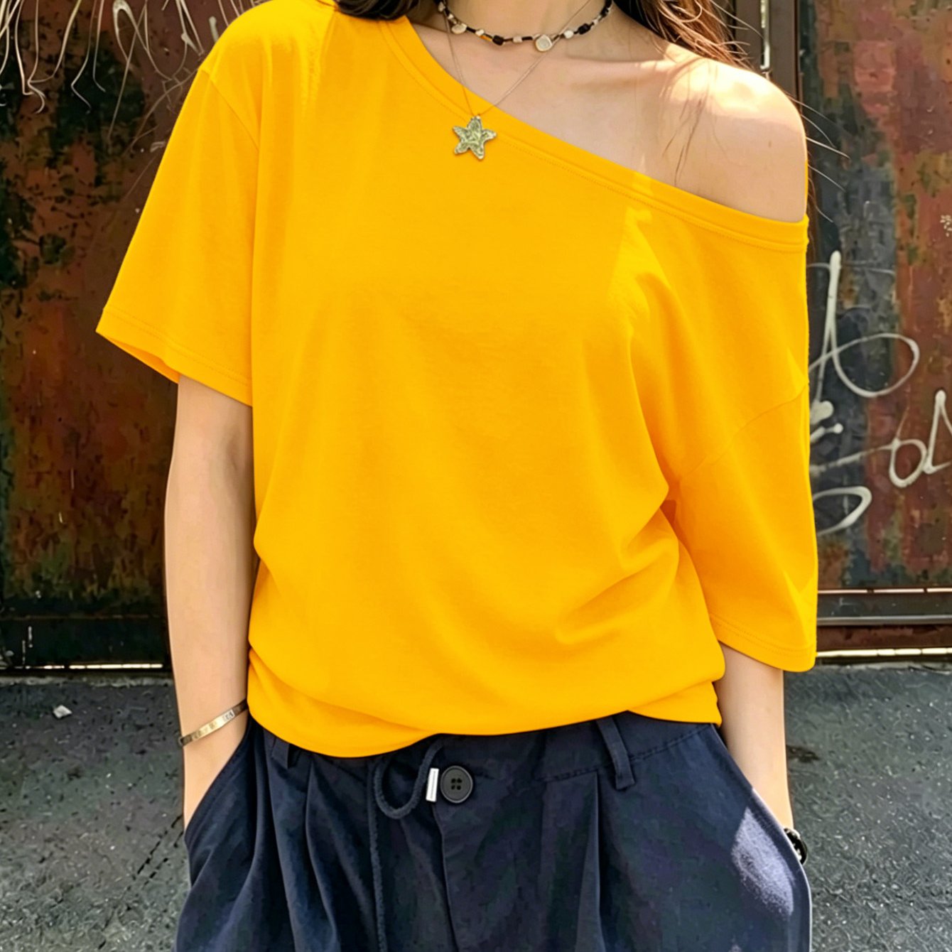 TEMU Solid Color And Multicolor Options , Women's Fashion Casual Off-shoulder Top, Comfortable And Desirable Texture Style, Women's Asymmetrical