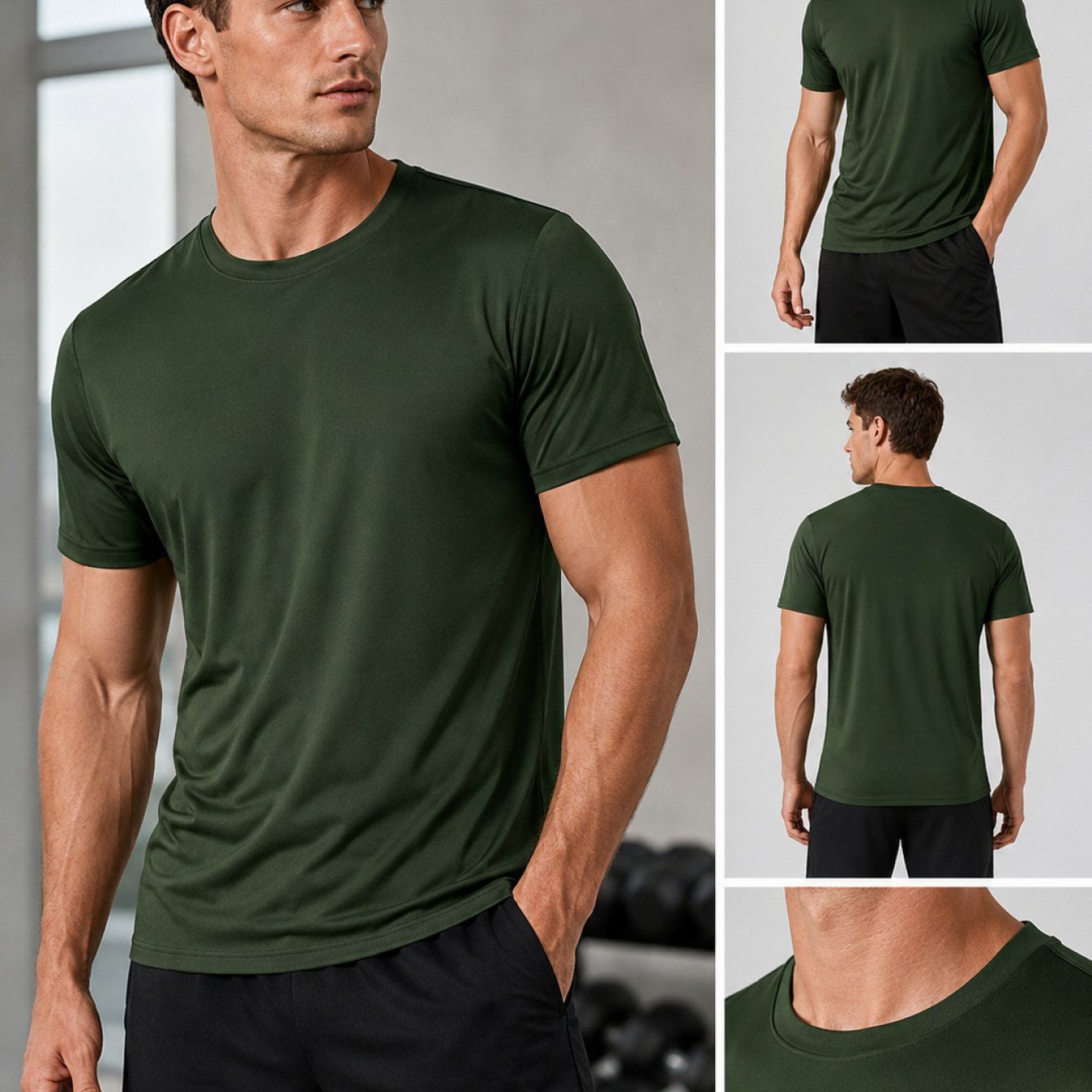 TEMU Men's Quick-drying Crew Neck T-shirt, Lightweight And Breathable Polyester Fiber Sports Short-sleeved Shirt, Fitness Running Casual Top