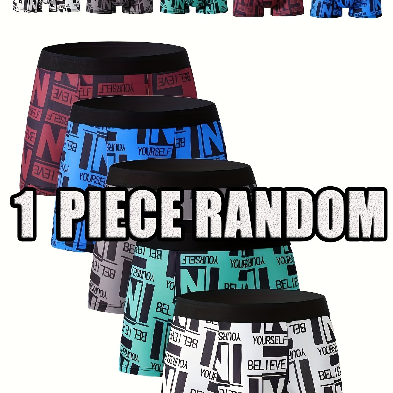 TEMU Random 1-piece Men's Fashion Geometric Pattern High-stretch Polyester Shorts Underwear With Applique Details, Casual Breathable Quick- Boxer