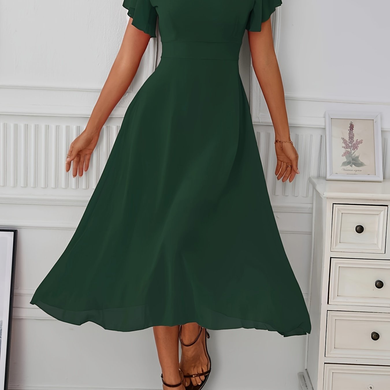 TEMU Élégante robe unie en mousseline de soie