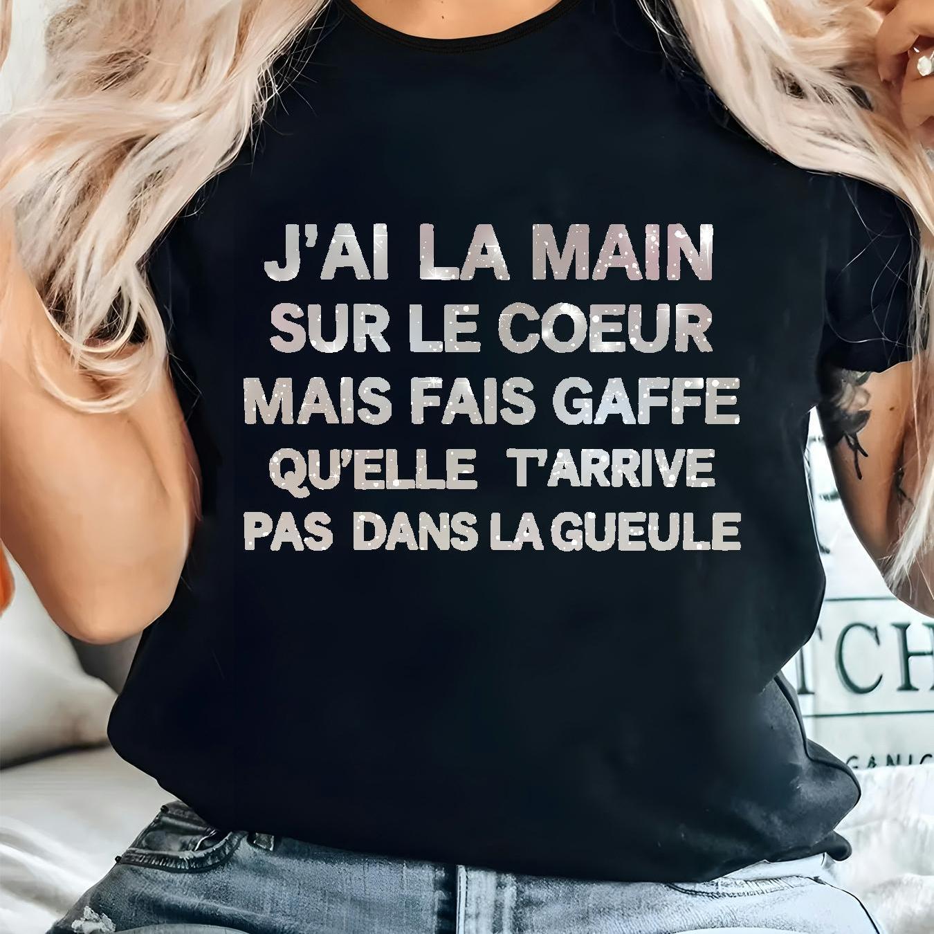 TEMU T-shirt surdimensionné pour femmes grande taille avec imprimé français - Slogan "Je Ne Parle Pas Français", , décontracté à col rond et coupe ,