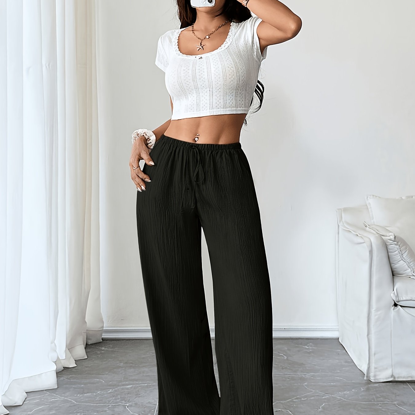 TEMU Fashionable Casual Wide-leg Pants