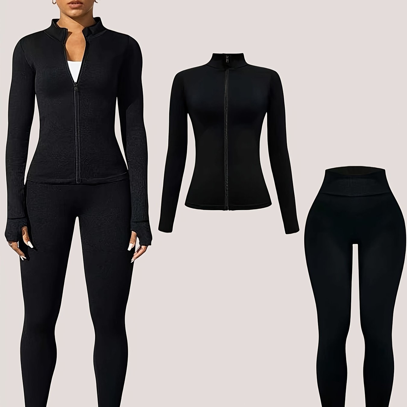 Name: Super Stylish! ! /autumn Women's Black Skinny Shark Pants Set, & Leisure Set, Yoga Outdoor/indoor Workout Set, New Pilates Training Jacket, High-waist Casual Set, Snap Closure Quick-dry