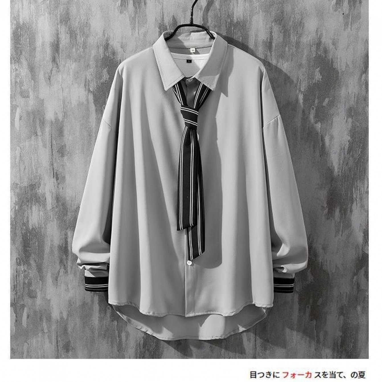 TEMU 【メンズ】長袖シャツ 春夏 クール おしゃれ ネクタイ付き ユニフォーム ニッチデザイン 薄手 ドレープ ゆったり ホワイトトップ