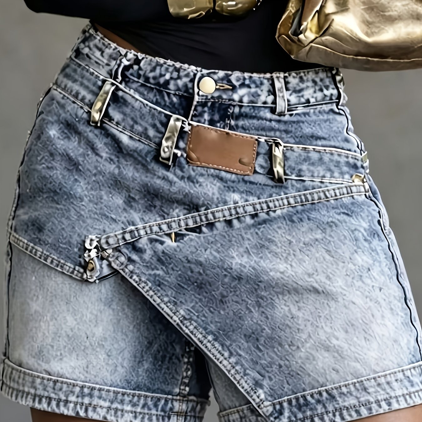 Nov ženski modni priložnostni večplastni denim kratke hlače z nadgradnjo, močno sprane 5-palčne denim kratke hlače, nišni dizajn, trendovski