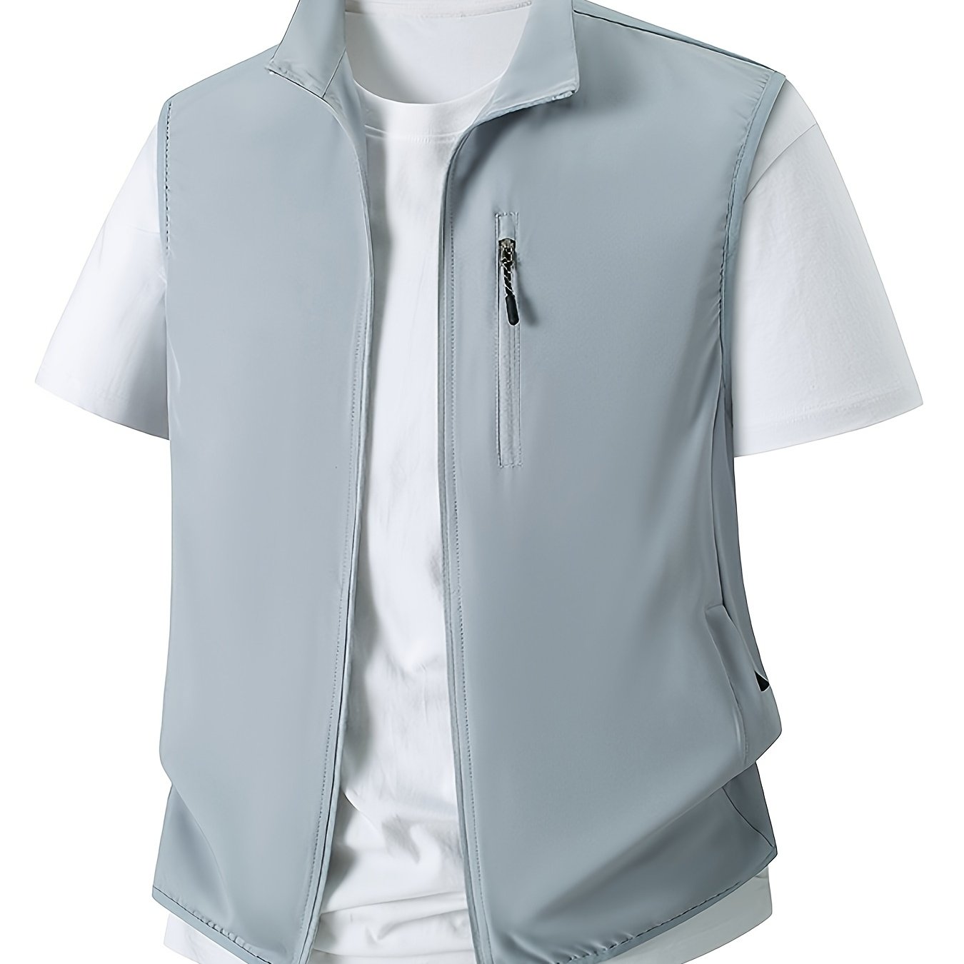TEMU Men's Summer Sleeveless Sports Vest, Lightweight, Breathable, Stretchy, Multi-pocket Outerwear For Outdoor Activities With Built-in Large Pocket