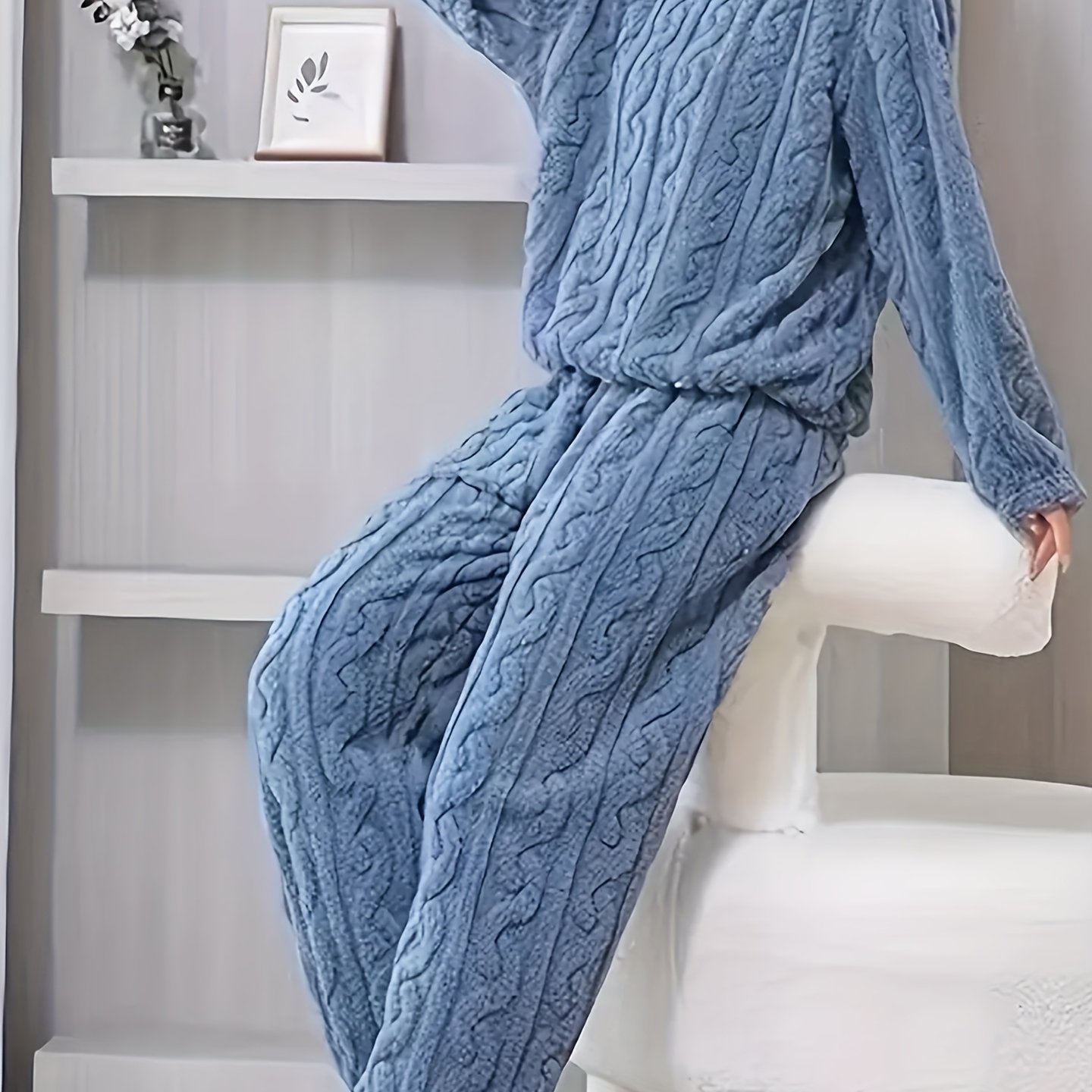 Two-piece Set, Purple Coral Fleece Pajamas For Women, Autumn And Winter Flannel Warm Loungewear, Thick Long Robe For Outdoor Wear, Casual Cardigan Ensemble