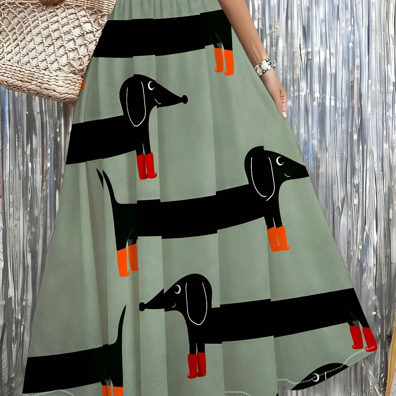 TEMU 1 jupe maxi pour femme avec motif de teckel, pour décontractées, les balades , les fêtes, les festivals, légère et