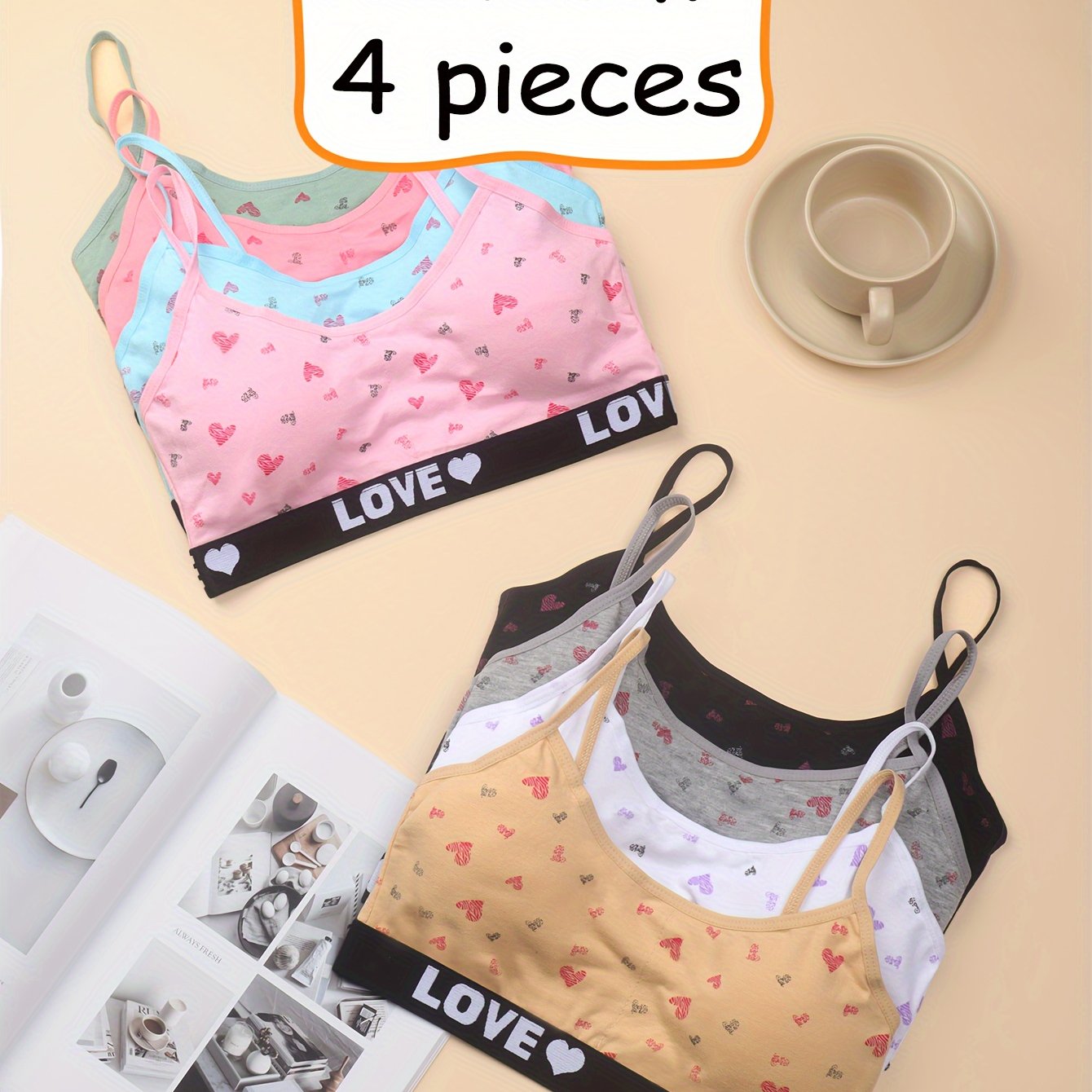 Image of Random 4pcs Set Of -print Sports Tank Tops For Girls, Suitable 12-14