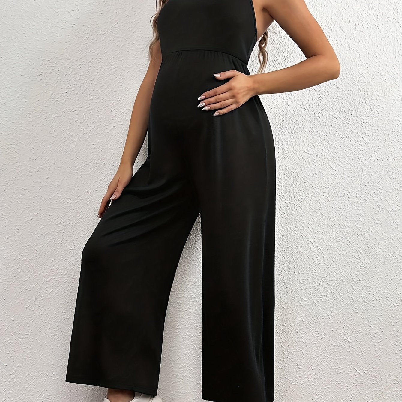 Image of Maternity Pants Casual Black Jumpsuit Spring Maternity Wear Work Overalls Loose Wide Leg Pants Summer Trousers, Christmas, Halloween