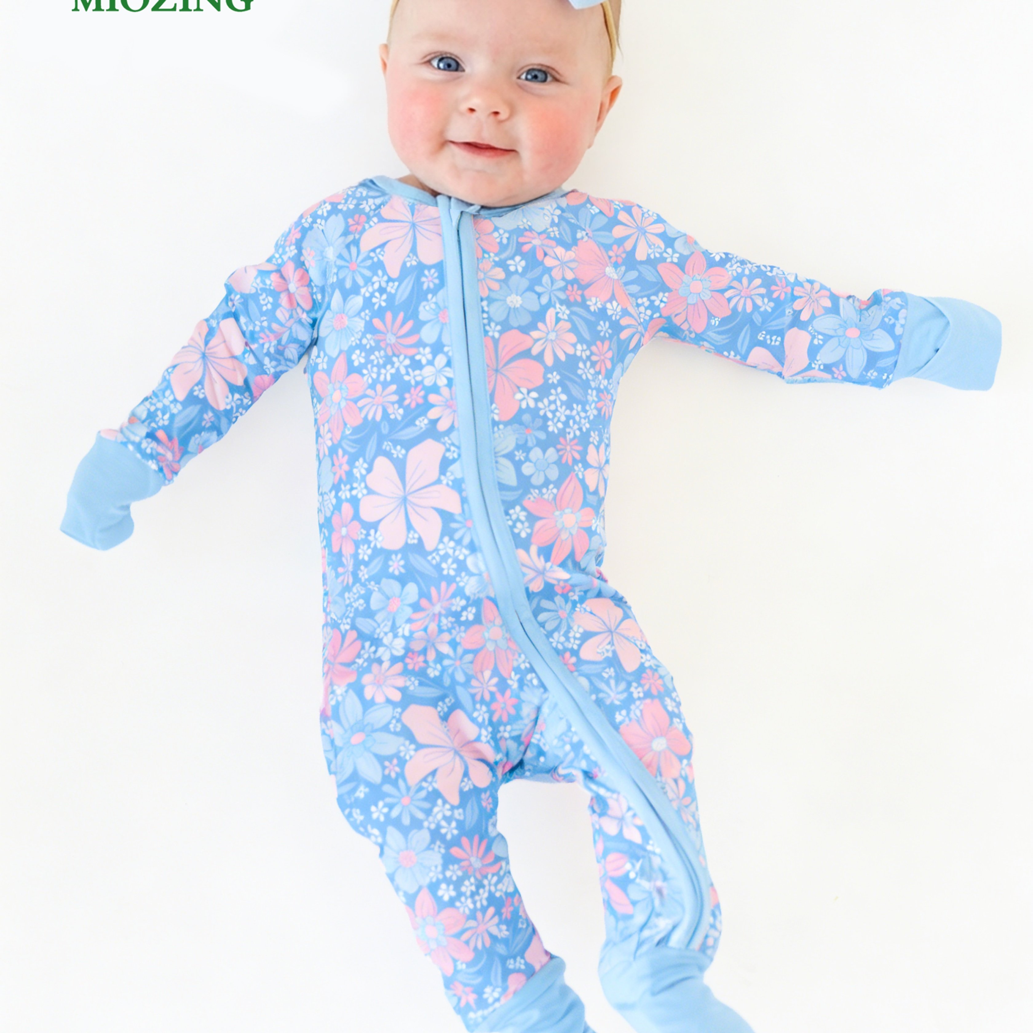 TEMU Miozing Bamboo Baby Sleeper, 2-way Zipper Zip-up Sleeper, Long Sleeve, Floral & Print, Baby Girl Clothes, Breathable Cozy Outfit For Everyday