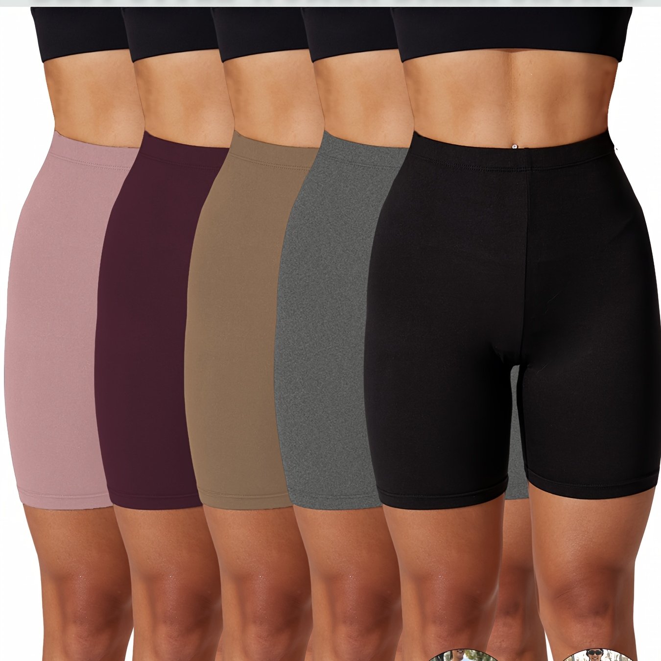 E-shop 5-Pack Damen Plus Size High-Elasticity Biker Shorts - Vollständige Abdeckung, Nicht Durchsichtige Workout Shorts mit 6" Innenbeinlänge, Eng
