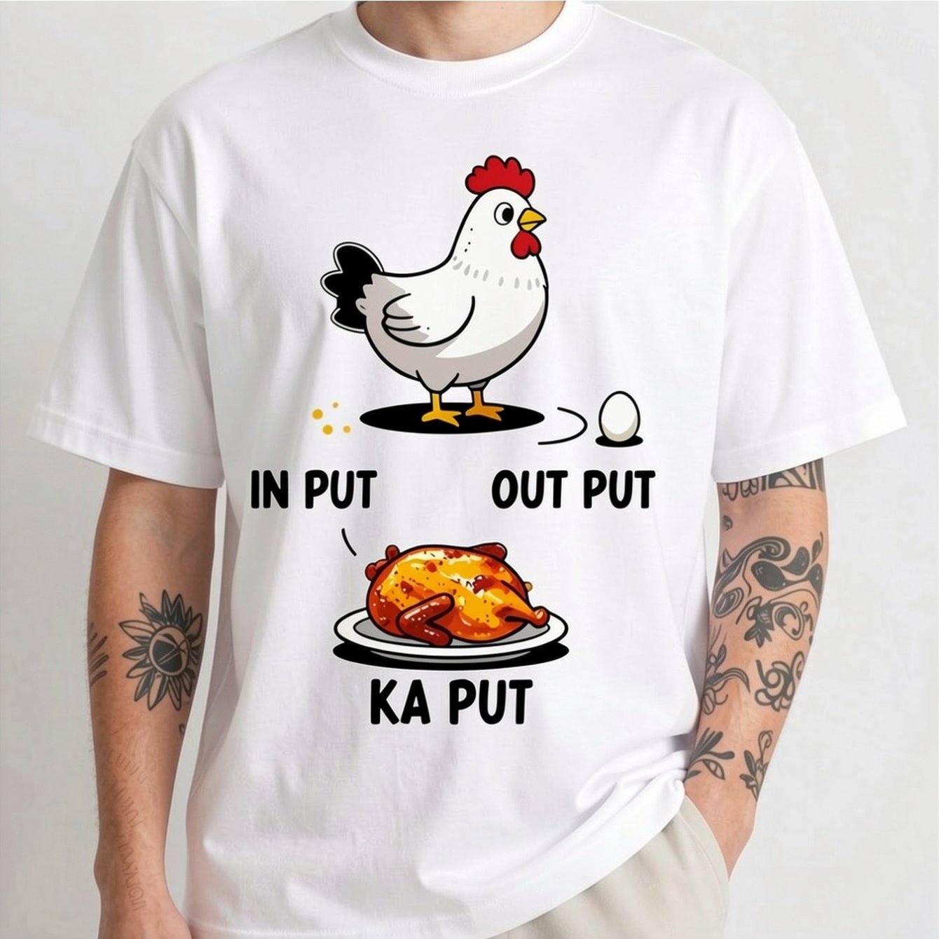 TEMU Funny Chicken Farmer T-shirt - Ka Put And Poultry Pun Design With Egg And Chicken Jokes - Short Sleeve Shirt Suitable For Farm , Bbq Parties,
