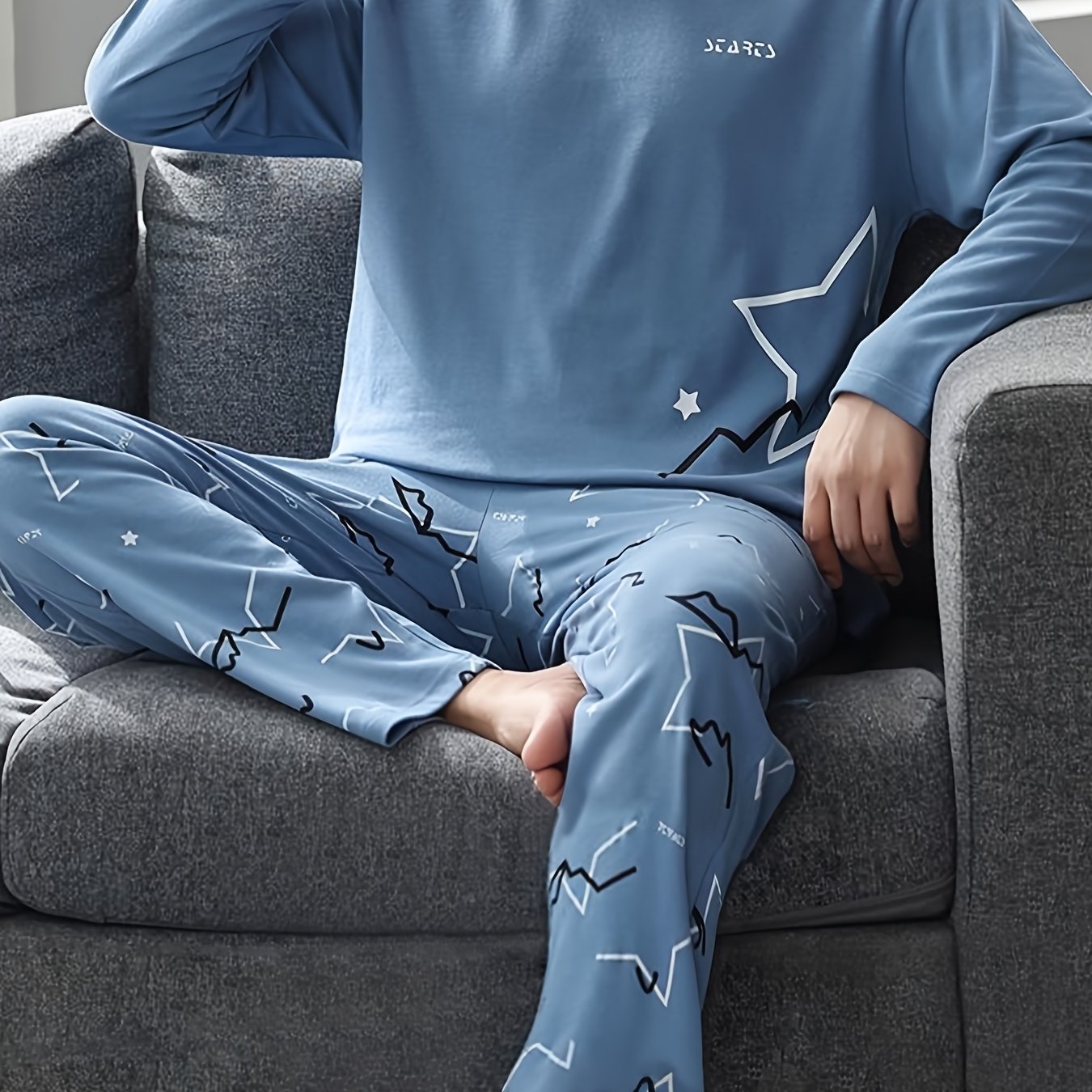2pcs Set, Men's Long-sleeved Long-pants Pullover Pajama
