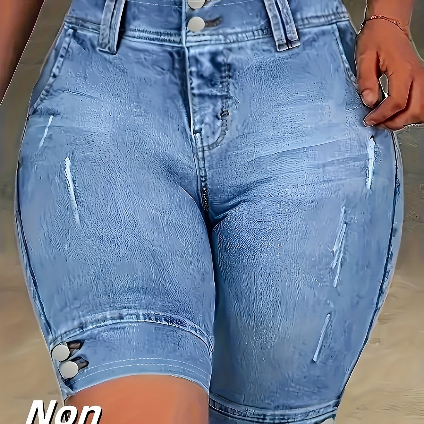 TEMU [printed Pants - Not Denim Fabric]plus Size - [printed Pants - Not Denim Fabric]plus Size - Plus Size High-waisted Shorts For Women; Stretch