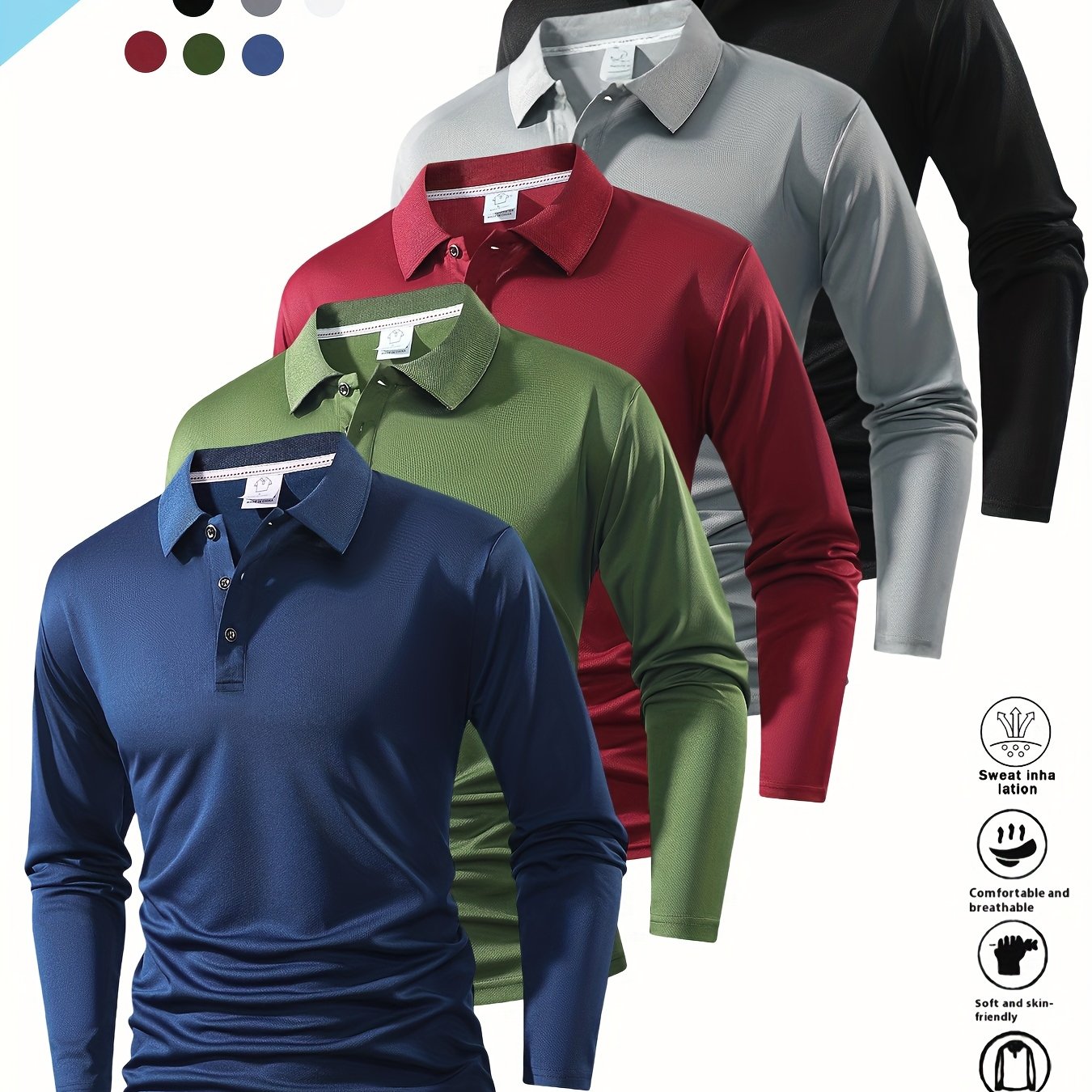 TEMU 5pcs Set Of Long-sleeve Shirts For Men With A Collar, Suitable For Spring And Autumn. Made Of Soft, Skin-friendly Fabric In Solid Colors, Casual