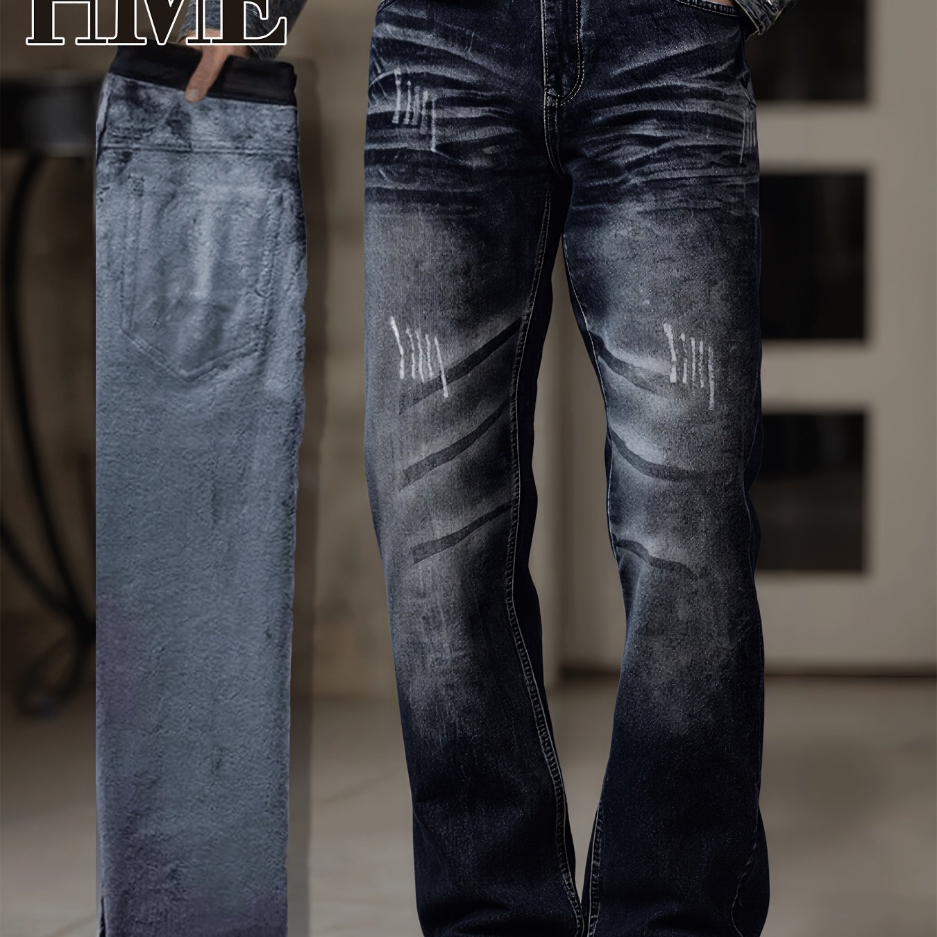 [hme] Autumn And Winter Fleece Men's Casual Jeans, Thickened Lining Suitable For Winter Wear, For Hand Washing And Wiping Cat , Fabric Machine Washed, And Versatile Winter Men's Denim Long Pants