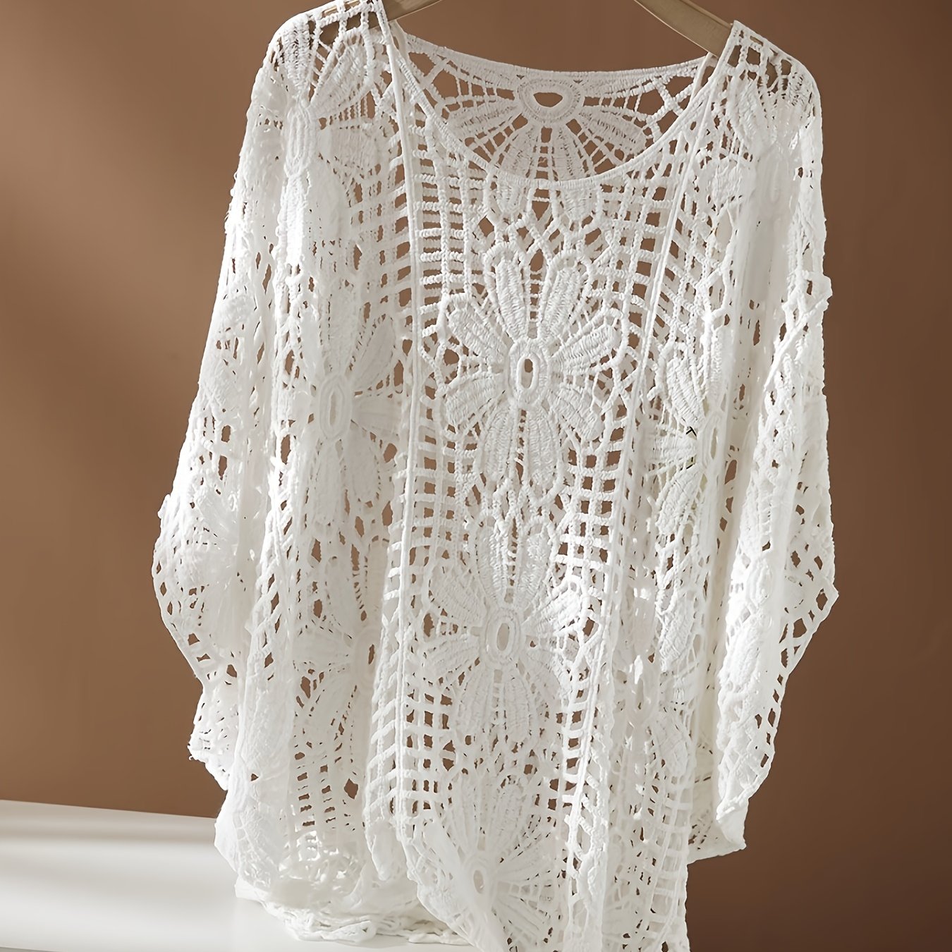 Style Openwork Embroidery Round Neck Bat Five-sleeve Pullover Blouse