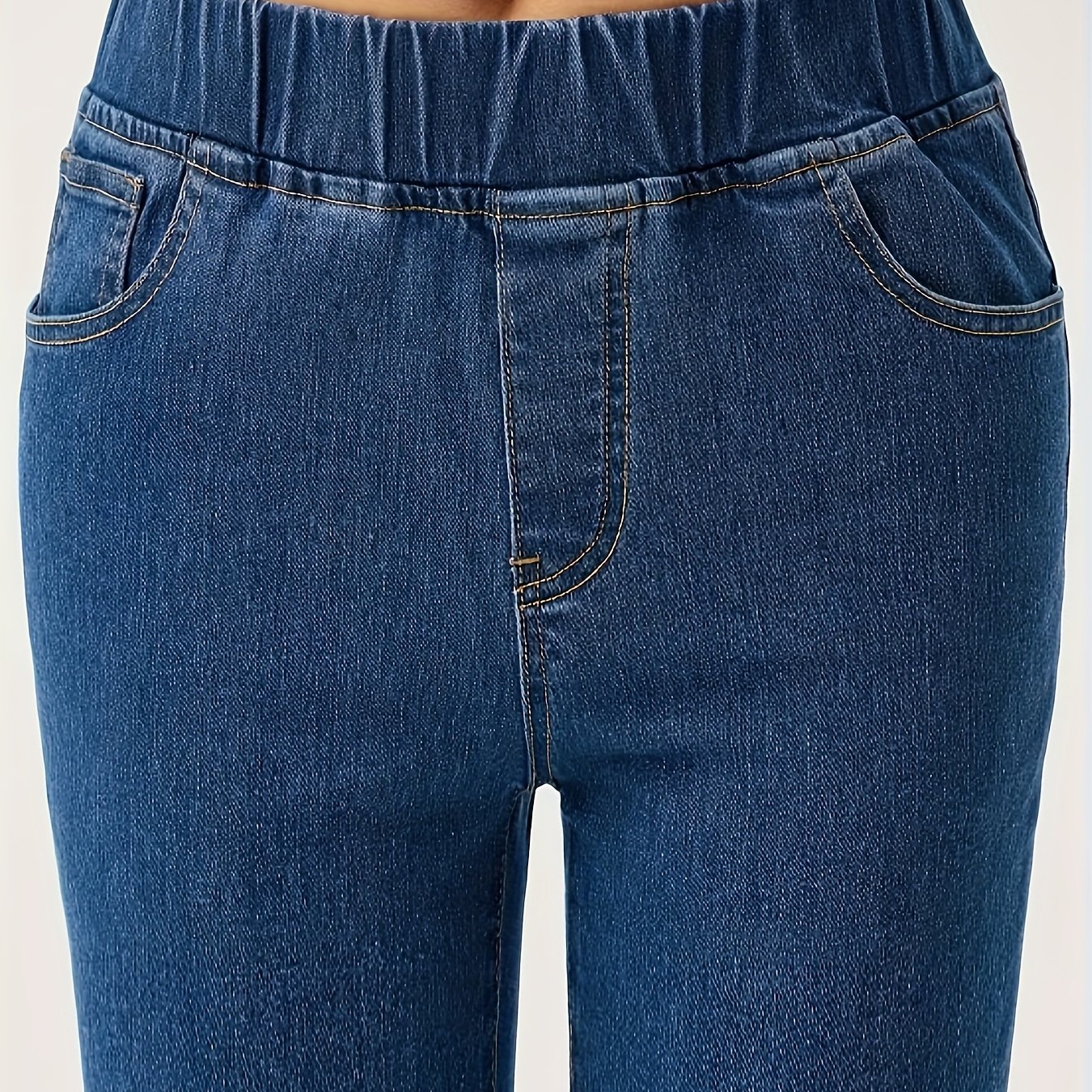 Plus-size Elastic Waist Denim Pants