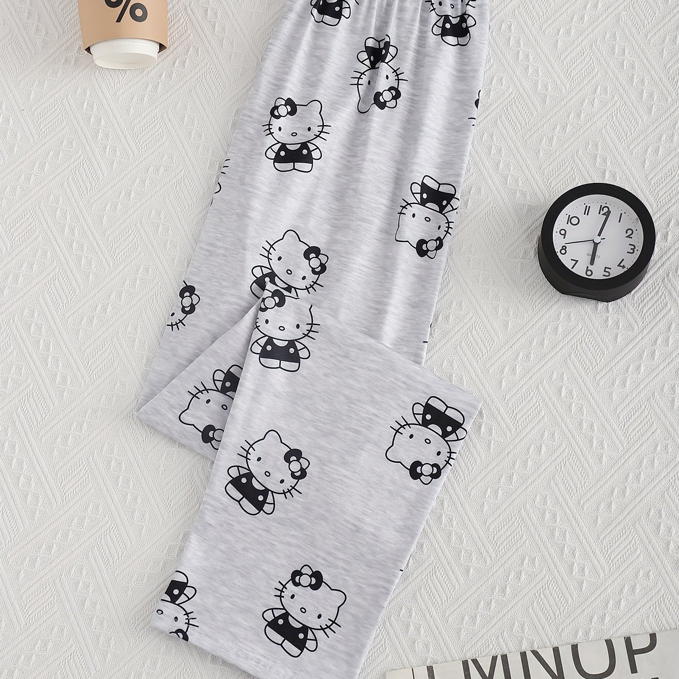 Image of Women's Cute Kitty Sleep Pants - Hello Kitty Pajama Bottoms With Nightgown Style, Soft Comfortable Lounge Wear For, - Nightwear
