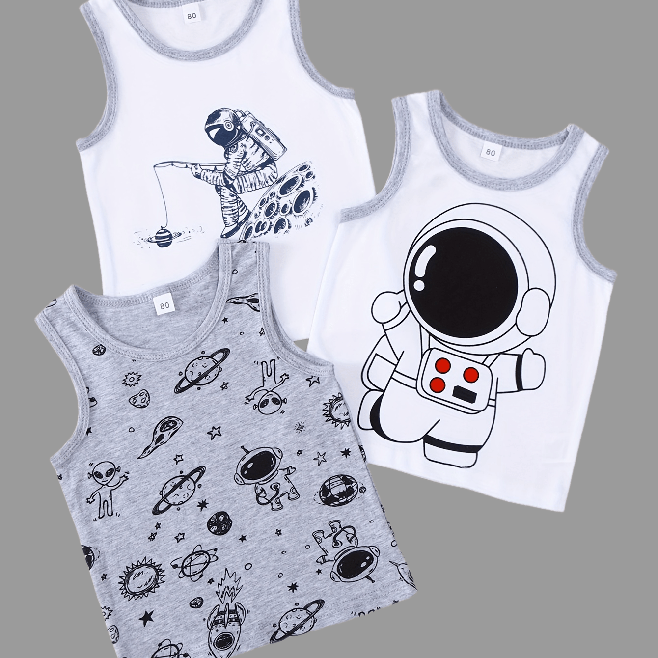 Vest Summer Cool Thin Sweat-absorbing Breathable Gray Astronaut 3pcs Set Base Layer Soft Comfortable, Sweat-resistant