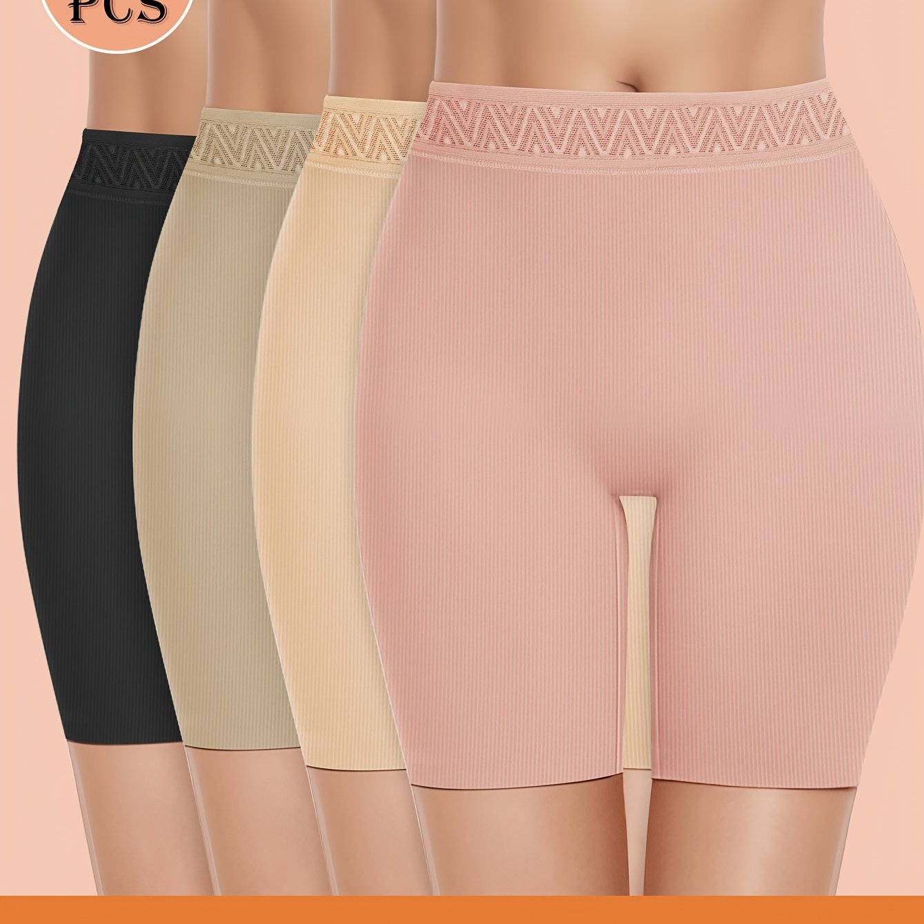 Image of 4-pack Women's Underwear, Boxer Briefs, Peach Boxer Briefs, Fashionable Color Block, High-waist Tummy Control, Hip-hugging