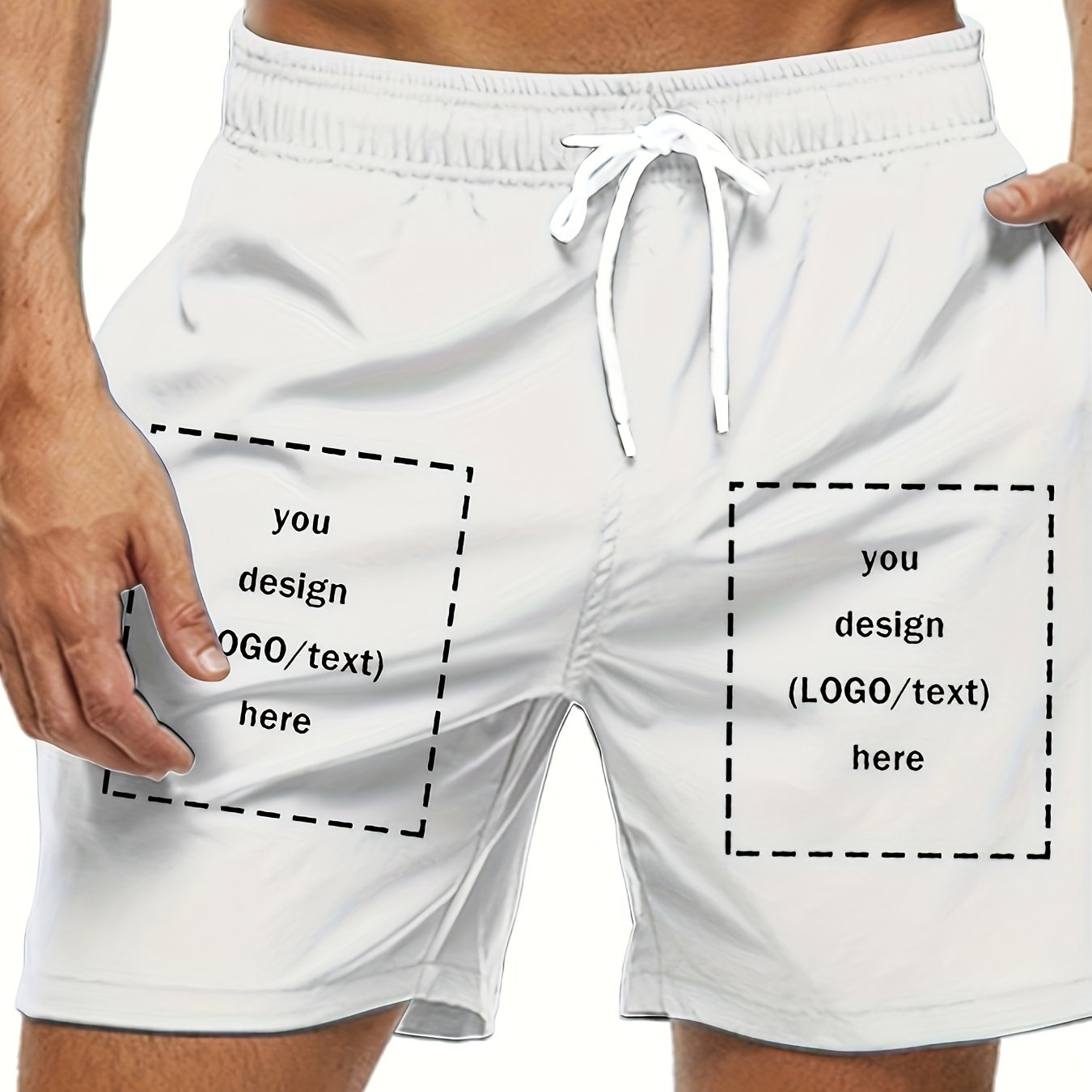 TEMU Custom Men's Beach Shorts, Casual Swim Trunks, Drawstring Waistband, Team Uniform And Daily Wear Personalized Logo Options, Photo Print, Loose