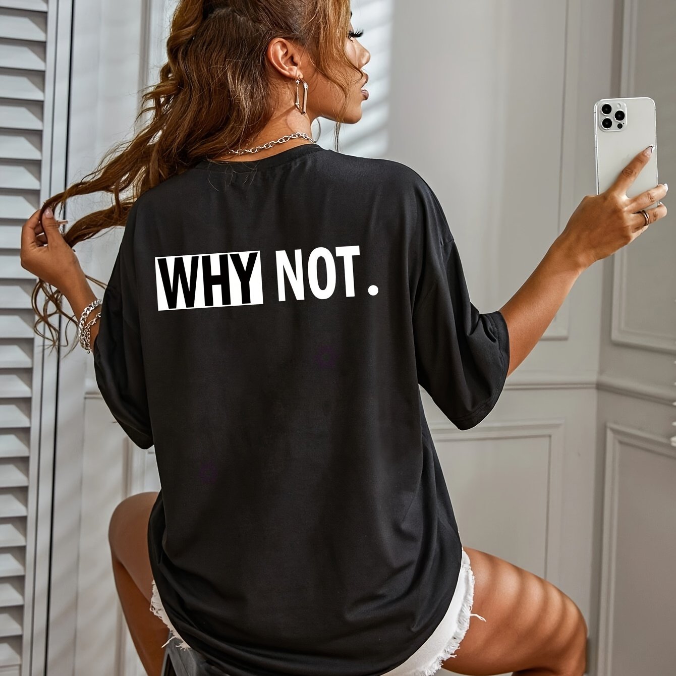 Letter Neck T-shirt, Casual Short Sleeve Top For , Women's Clothing