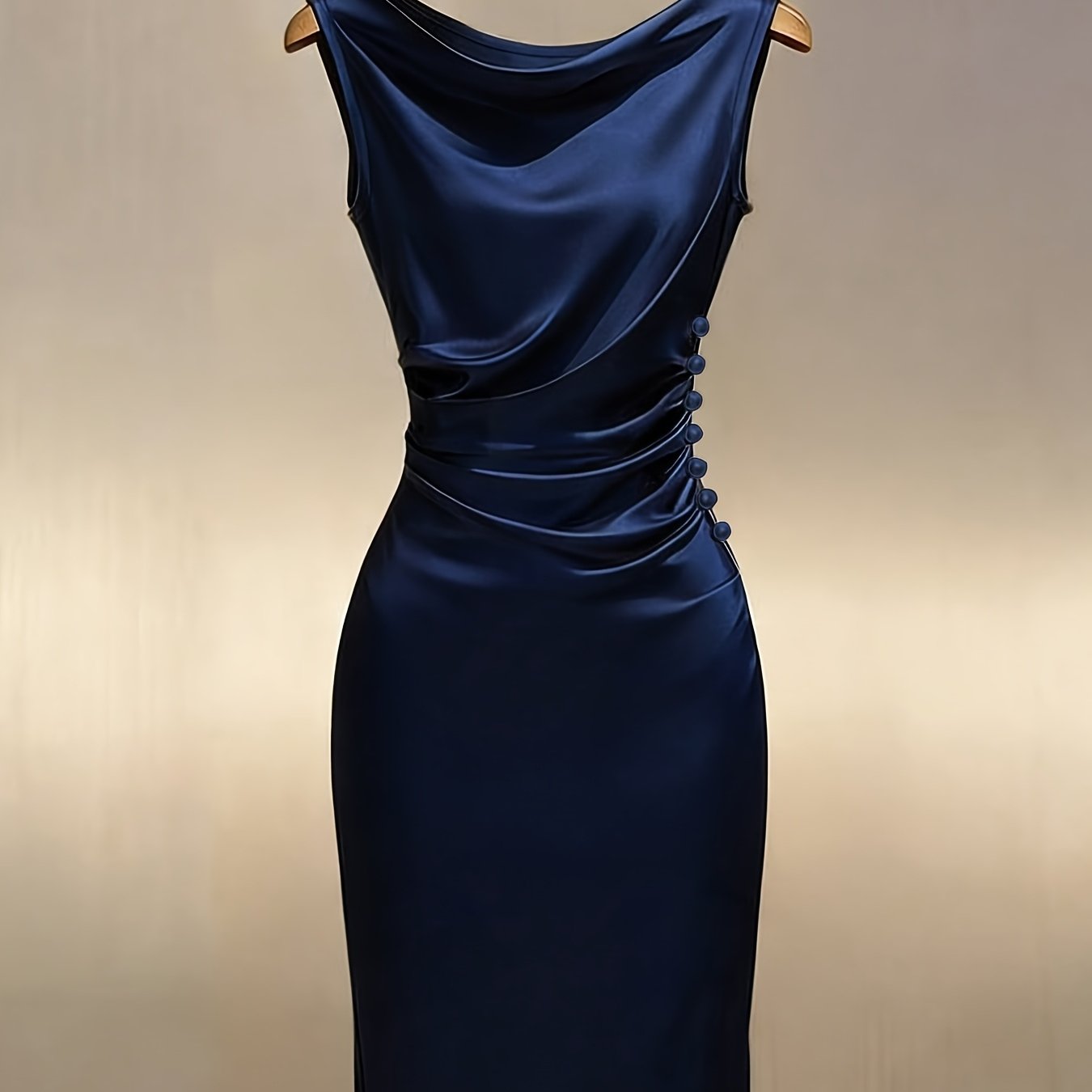 TEMU Vestido de mujer de corte entallado, color liso, largo medio, con acabado , sin , con cuello de chal y botones de perla, SP2640. Talla pequeña.