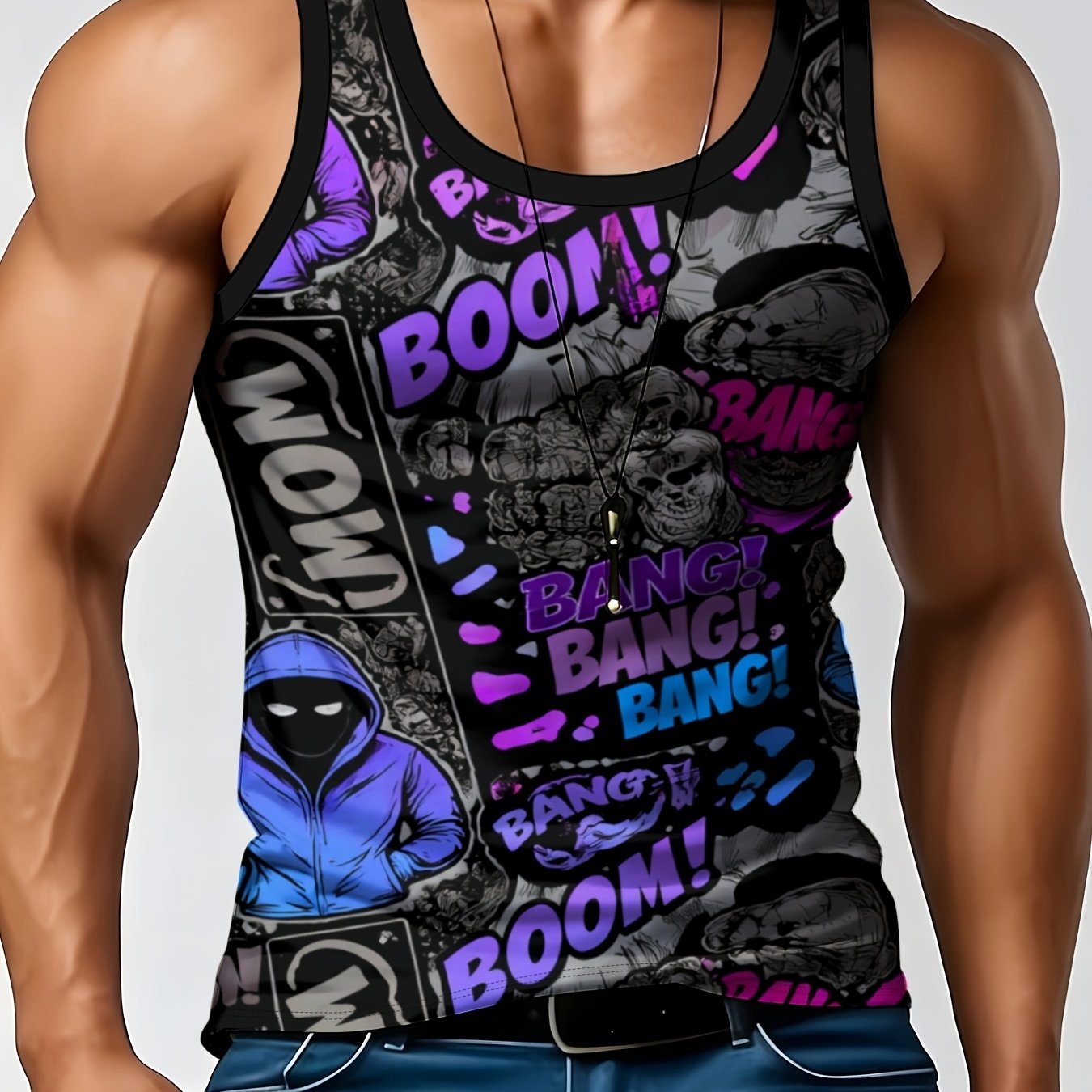TEMU Men's Regular Fit Round Neck Sleeveless Vest, , Breathable Summer Casual Wear