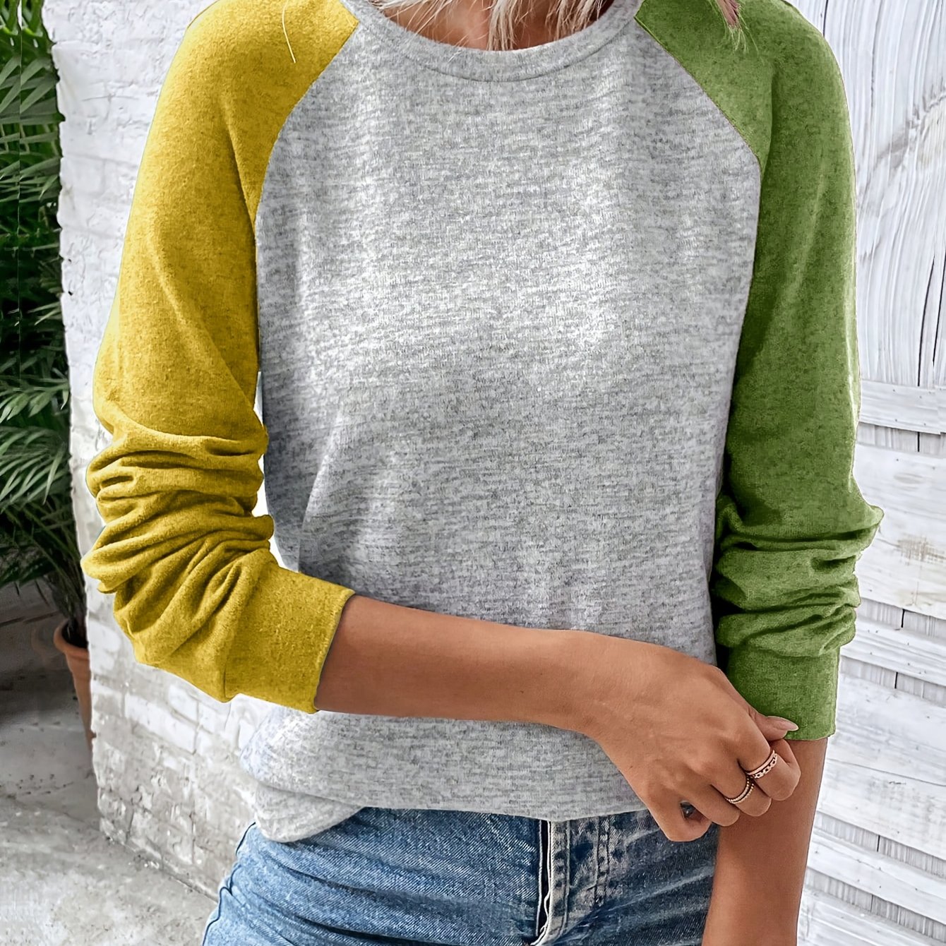 TEMU Round Neck Raglan Long Sleeve T-shirt