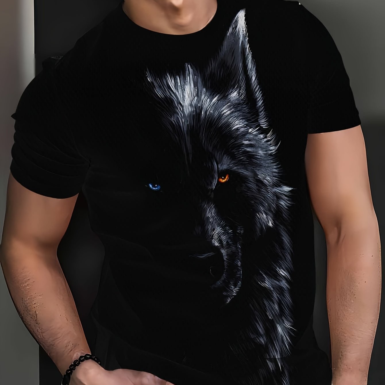 Men's 3d Short-sleeved Digital-print T-shirt - Summer! Mesh Polyester Short-sleeve With -catching Wolf-head Print. Men's Versatile .