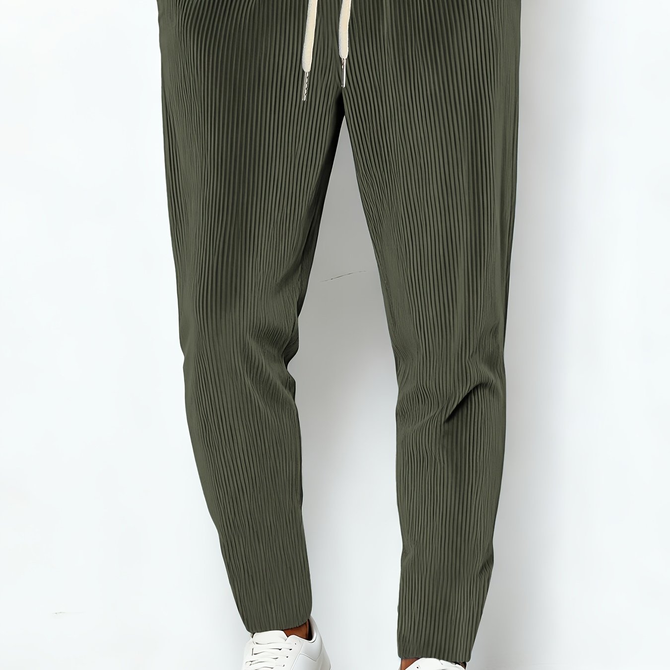 TEMU Men's Spring Autumn Solid Color Pinstripe Ankle-cinching Casual Trousers, Elastic Comfortable Knit Long Pants, Fashionable All-match Work