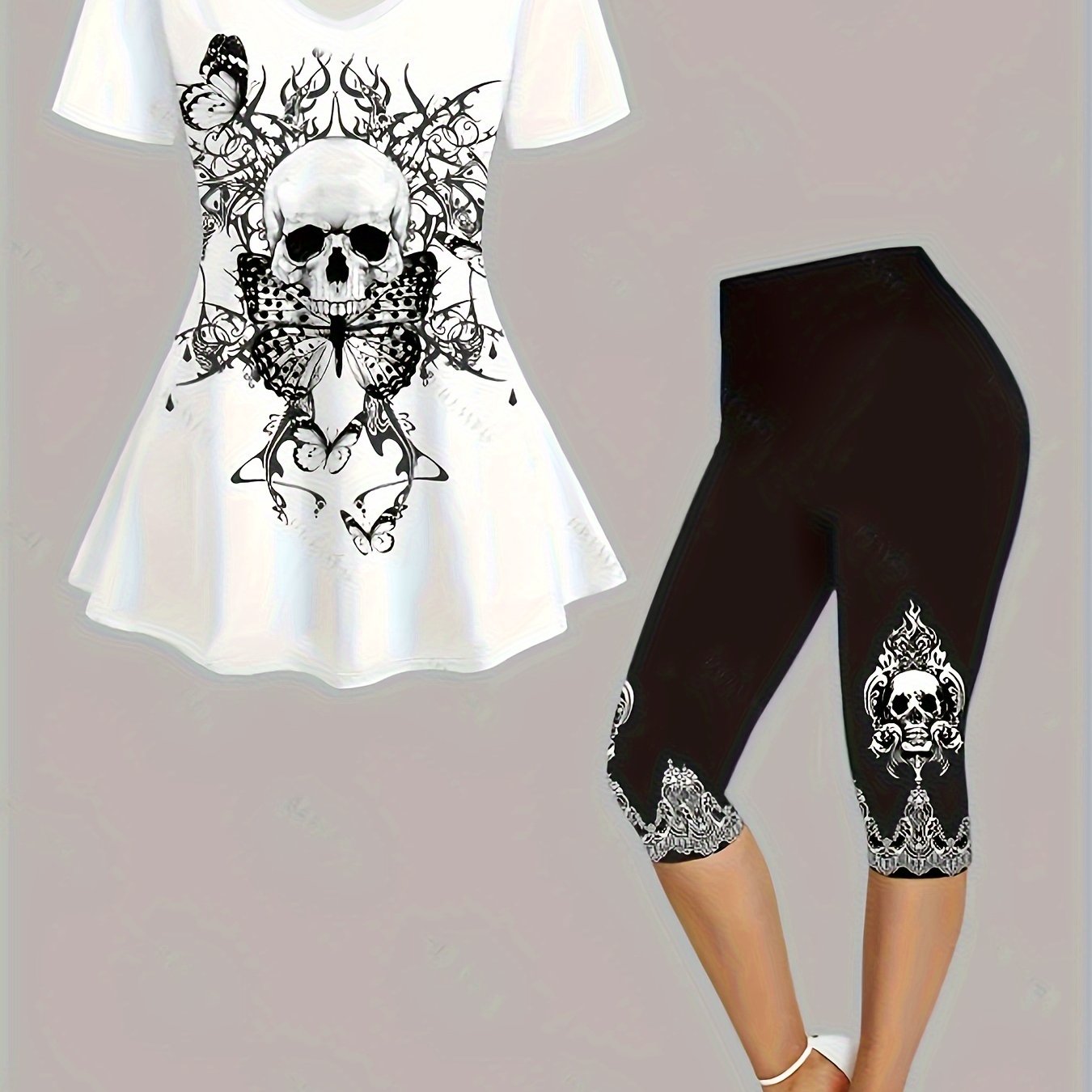 Women's Fashion Printed -eighth Pants Short Sleeve T-shirt Printed Suit