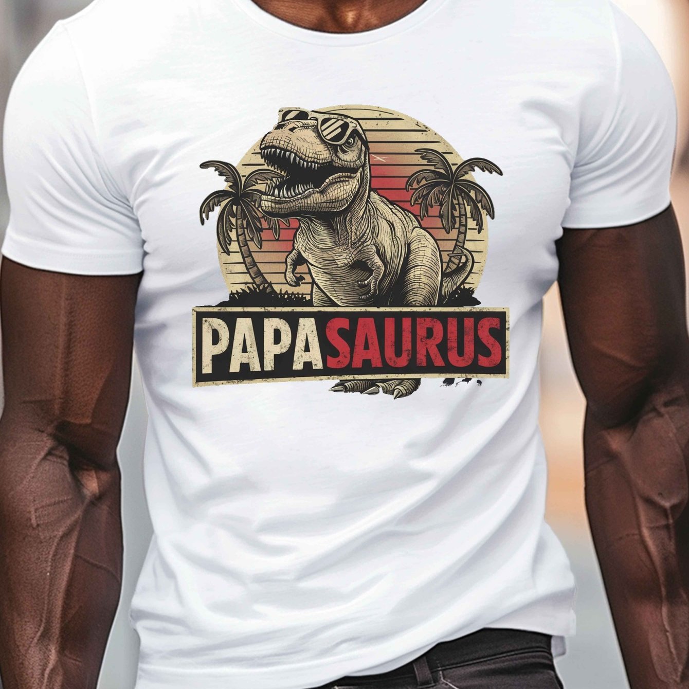 TEMU Men's Graphic Tee - Casual Crew Neck Short Sleeve, Lightweight Polyester Summer Shirt With Vintage Dinosaur Print, Dinosaur Clothes