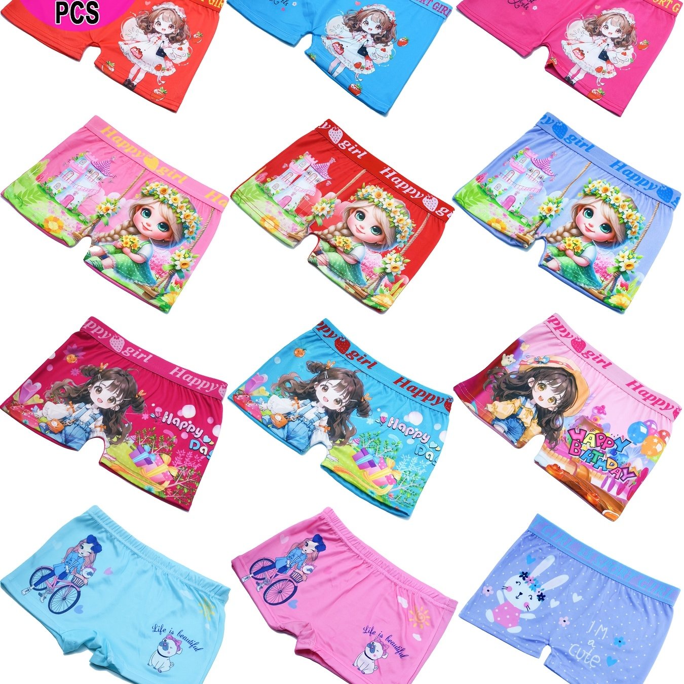 Image of 5 Girls' Panties Underwear Breathable Comfortable Elastic Wide Waist Student Boxer Briefs 3d Little Girl Cartoon Shorts Underwear 1-13 Years Old